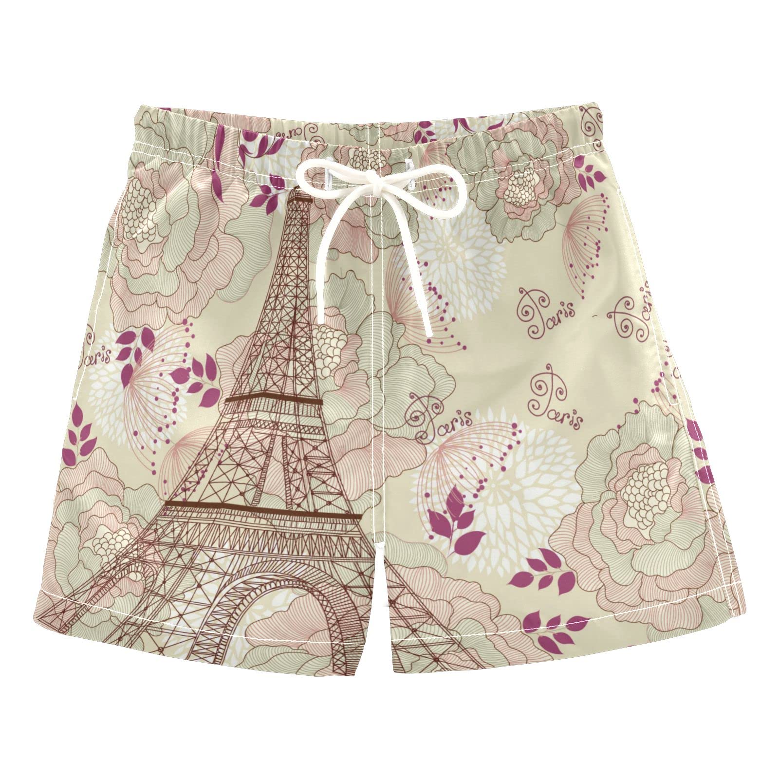 AMICHIC Boys Eiffel Tower Swim Trunks - Quick Dry Toddler Swimwear for Kids 2-8 Years | Beach, Pool & Summer Vacation Outfits