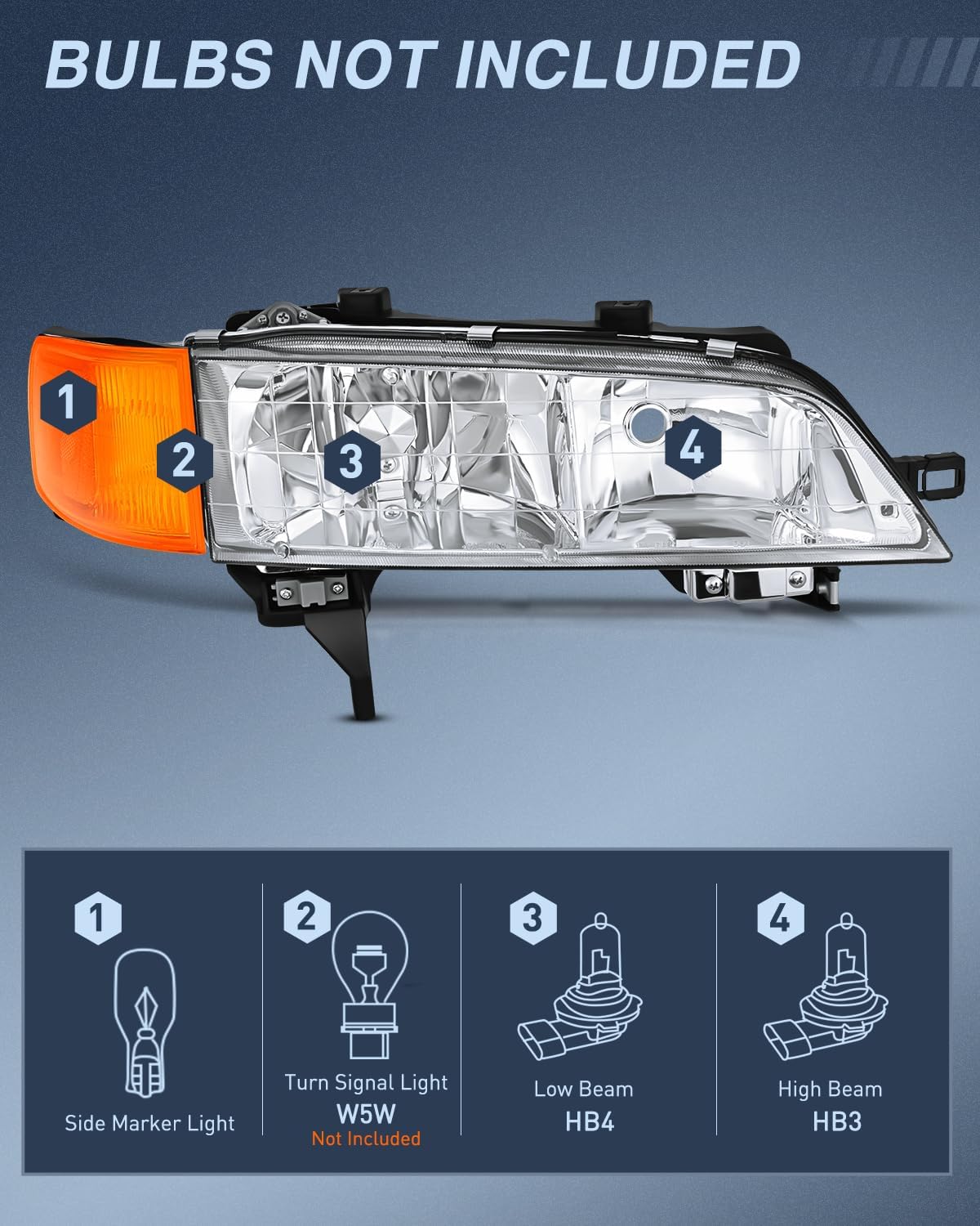 1994-1997 Honda Accord Headlight Assembly - Chrome Housing with Amber Reflector & Clear Lens - Replacement for Honda Accord Sedan & Coupe - Perfect for Night Driving & Car Restoration Projects
