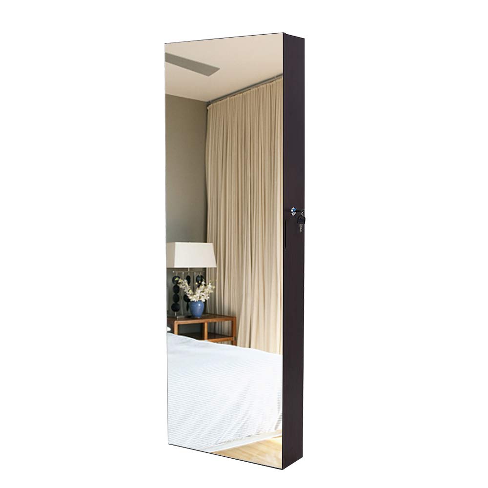 Vintage Wood Grain Full-Length Mirror with PVC Coating - Brown Standing Dressing Mirror for Bedroom, Jewelry Storage Cabinet & Home Decor