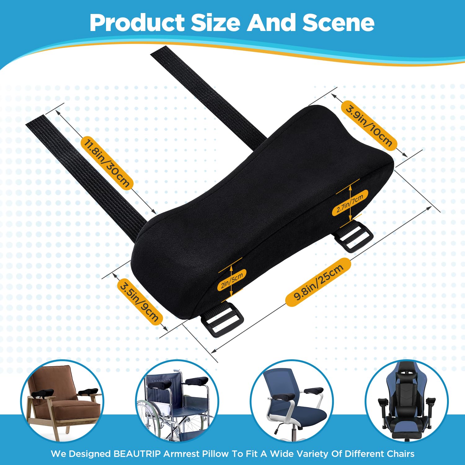BEAUTRIP Ergonomic Armrest Pads - Memory Foam Office Chair Arm Rest Covers with Non-Slip Design - Elbow Support Cushions for Computer, Gaming & Desk Chairs (Set of 2) - Perfect for Home Office, Workstation & Long Gaming Sessions