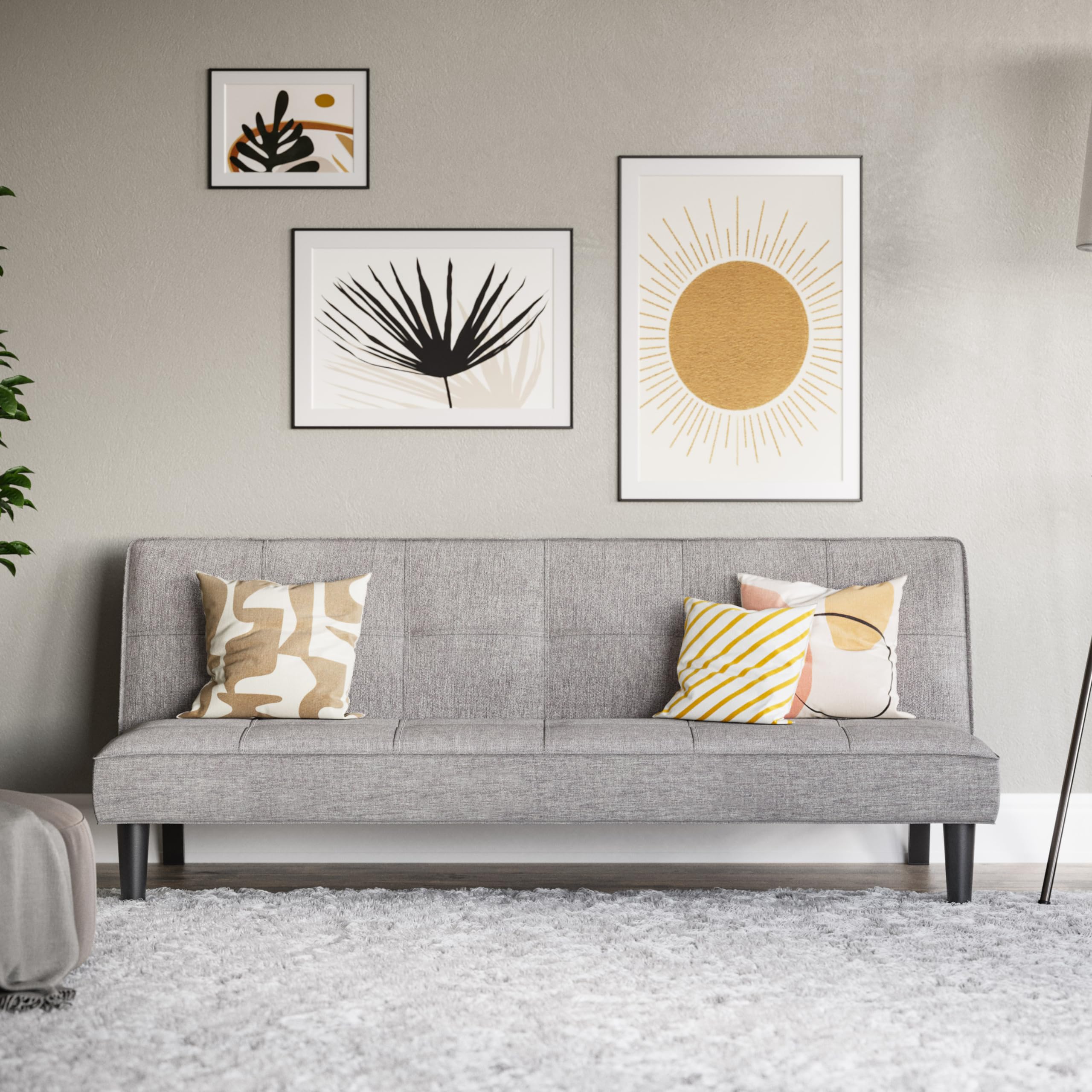 Corliving Upholstered Fabric Convertible Sofa Bed - Adjustable Sleeper Couch to Loveseat & Daybed - Light Gray for Guest Bedroom & Living Room - Perfect for Small Spaces, Studio Apartments & Overnight Guests