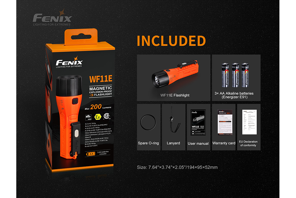 Fenix WF11E Intrinsically Safe Flashlight - Explosion Proof LED Work Light for Hazardous Areas | Perfect for Oil Rig, Mining, Chemical Plant & Emergency Use