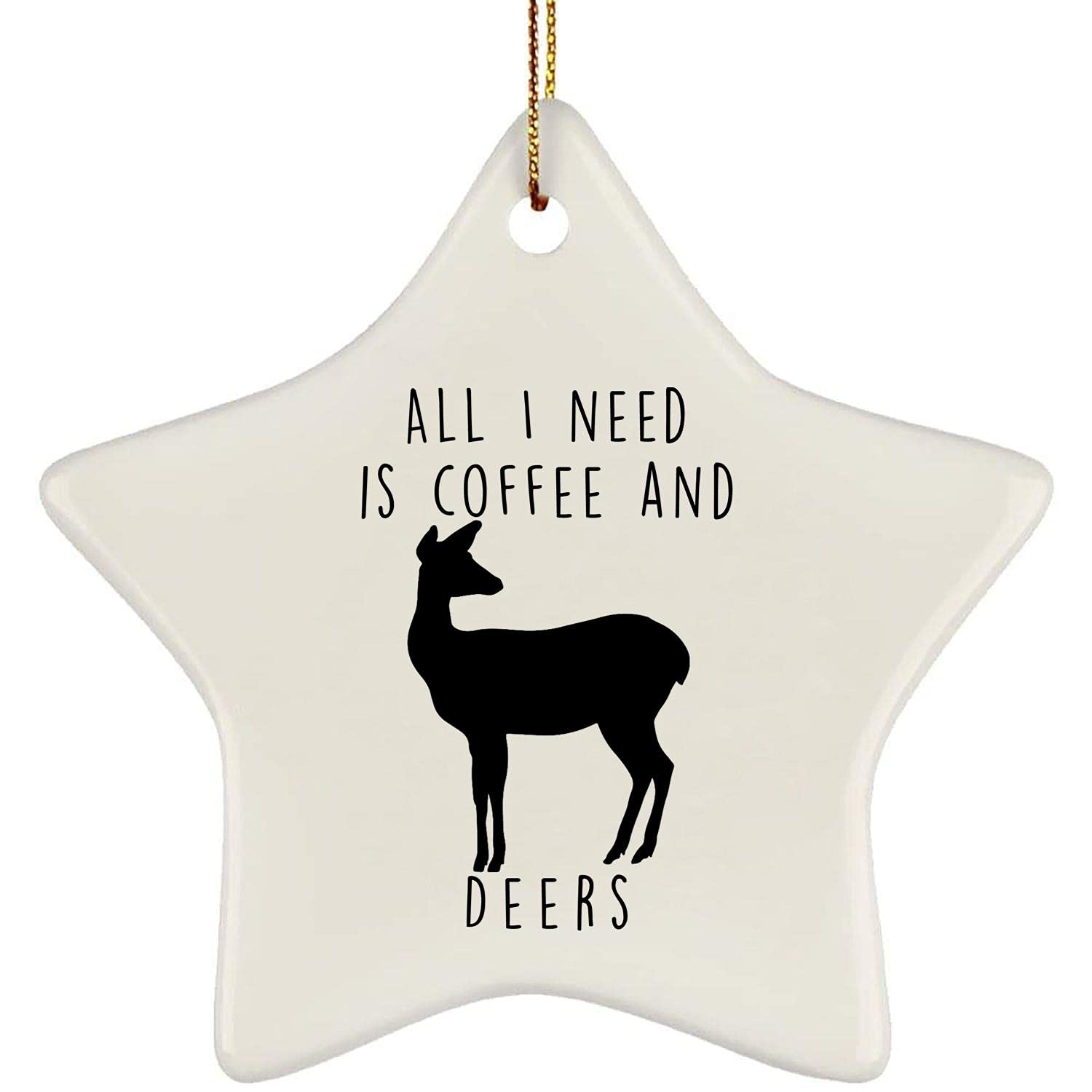 Funny Coffee and Deer Silhouette Christmas Ornament - Best Gift for Mom in 2024 - White Star Tree Decoration for Holiday Home Decor