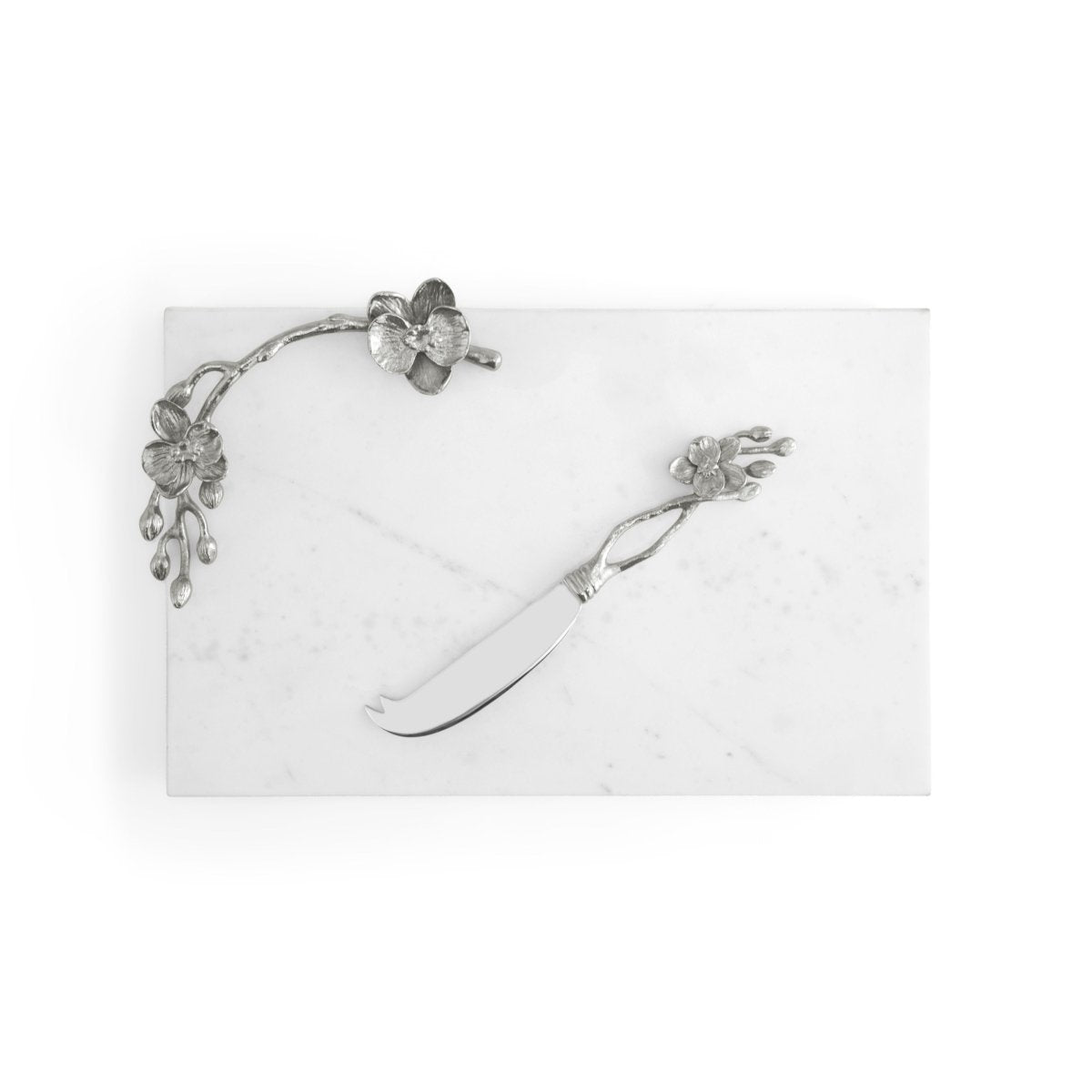 Premium White Orchid Cheese Board Set with Stainless Steel Knife - Elegant Serving Tray for Wine Parties, Charcuterie & Entertaining Guests