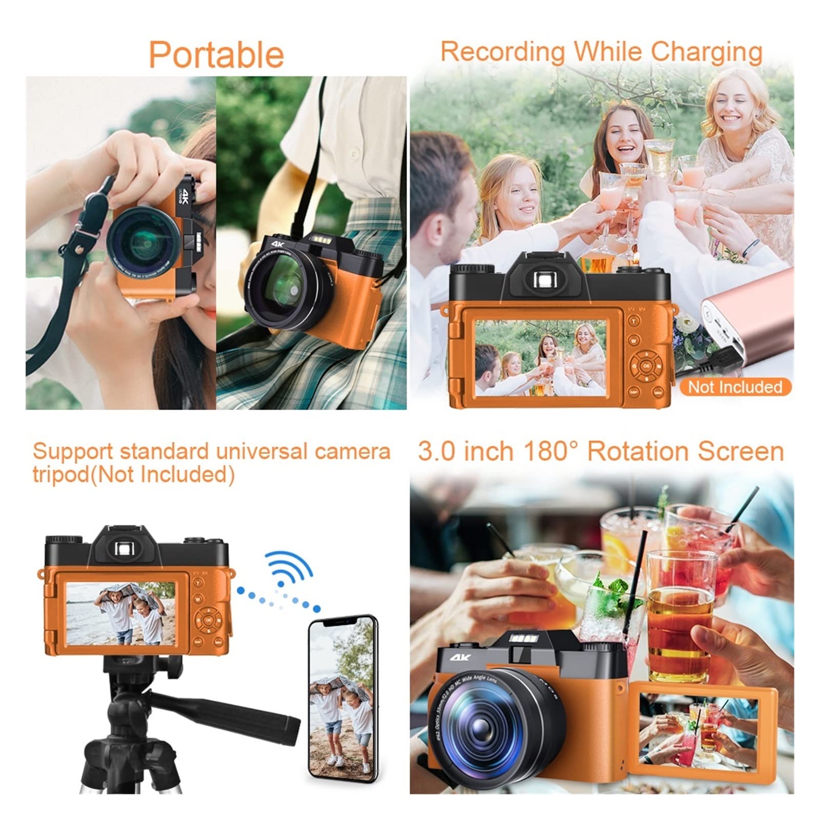BODORME 48MP Digital Camera with Wide Angle Lens - 4K Video Recorder, 16X Zoom, Vlogging Camcorder for Live Streaming & Webcam (CDR10 Grey-Lens) - Perfect for YouTube, TikTok, Travel & Selfie Photography