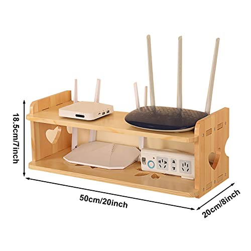 Wall Mount Router Shelf with Cable Management - 2 Tier Floating Storage Box for WiFi Modem, Power Strips & Electronics - Hide Wires & Organize Home Office (50 x 20 x 18.5cm) - Perfect for Living Room, Bedroom & Workspace Organization