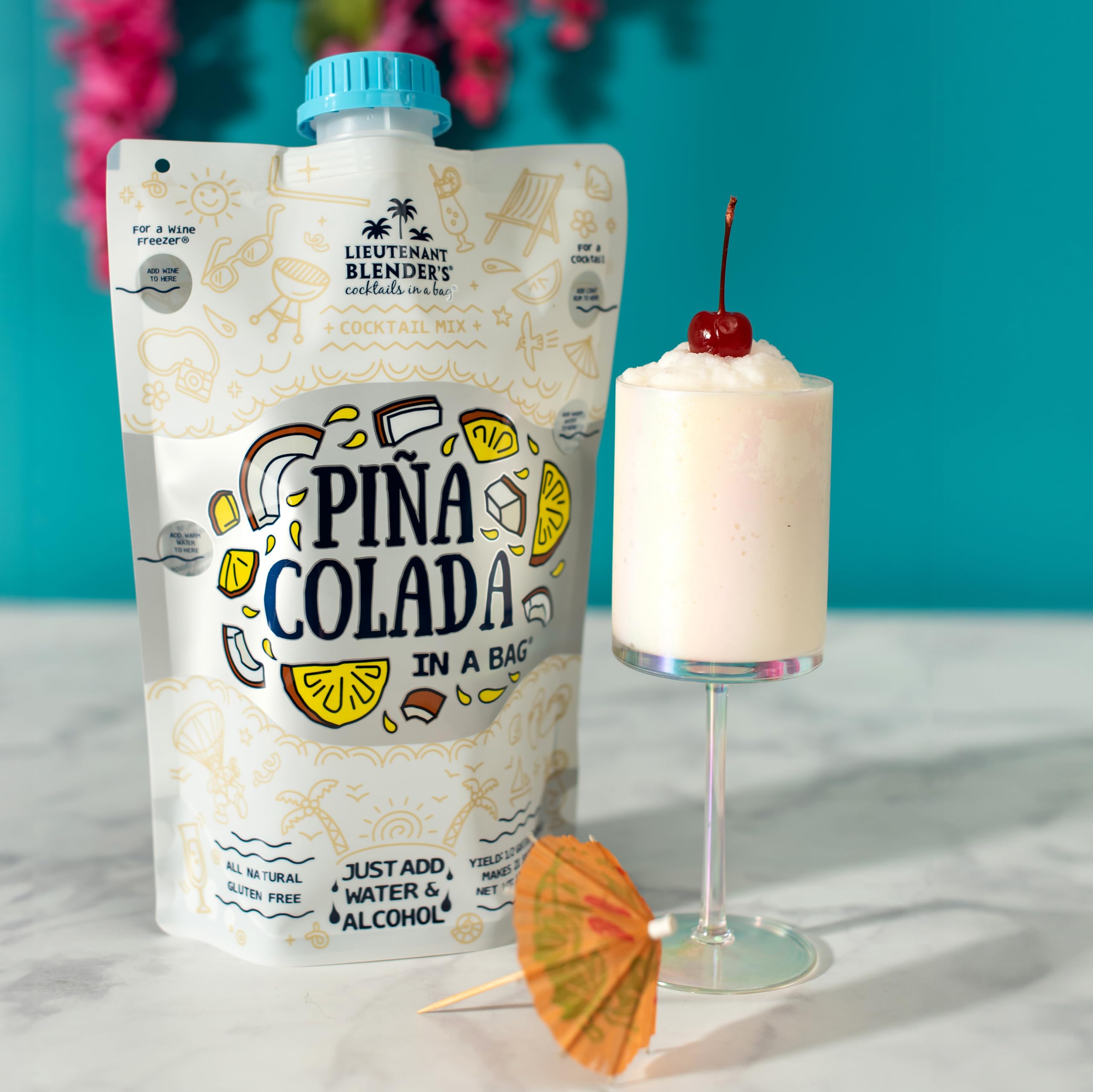 Premium Pina Colada Drink Mix in a Bag – Makes 1/2 Gallon of Slushie Cocktail – Easy Tropical Cocktail, Wine Slushie & Mocktail Mix – Perfect for Parties, BBQs & Summer Drinks (Pack of 5)