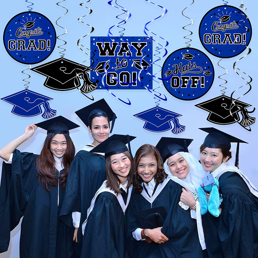 2025 Graduation Party Decorations - Blue Hanging Swirl Decor for Grad Party, Congratulations Decorations (Pre-Assembled) | Perfect for Graduation Ceremonies, School Events & Celebration Parties