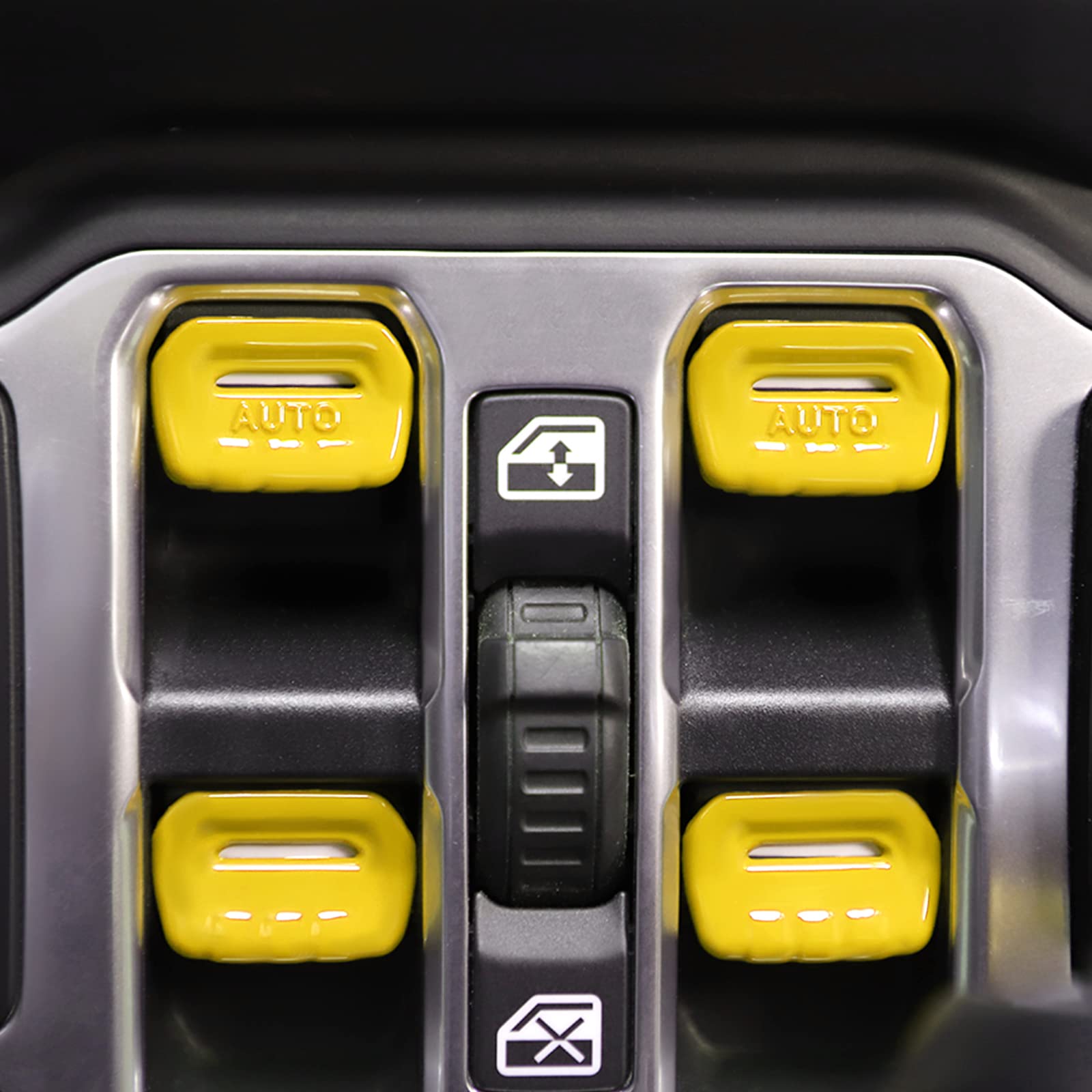 4PCS Yellow Window Switch Button Cover Trim Interior Accessories for Jeep Wrangler JL JLU Gladiator JT 2018-2024 - Upgrade & Protect Your Car Interior (Perfect for Off-Roading & Daily Driving)