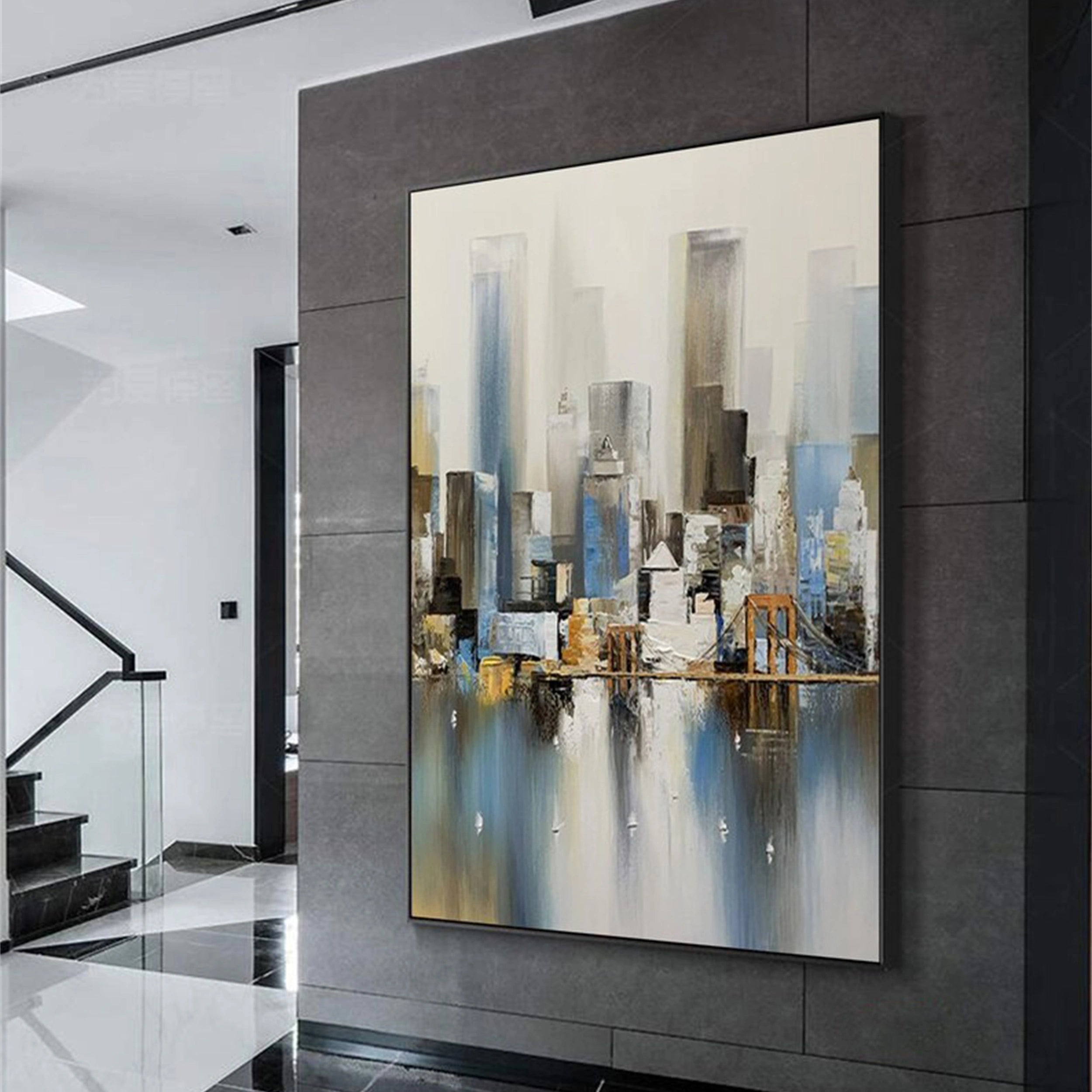 Urban Landscape Painting #UL 018 - Modern Cityscape Wall Art for Home & Office Decor - Perfect for Living Room, Bedroom or Workspace