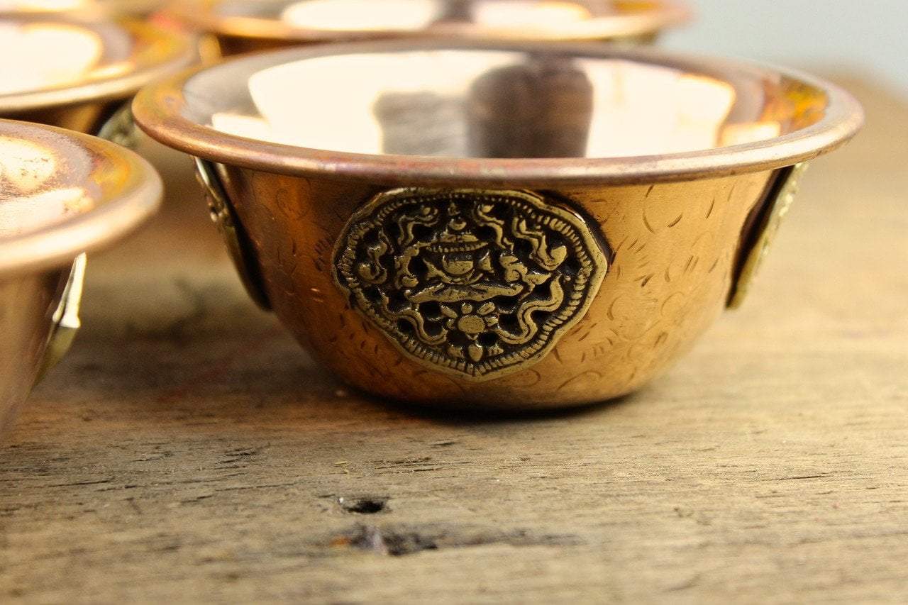 4 Pack Copper Medallion Offering Bowls - Handcrafted Spiritual Altar Bowls for Rituals, Blessings & Home Decor | Perfect for Prayer, Meditation & Sacred Ceremonies