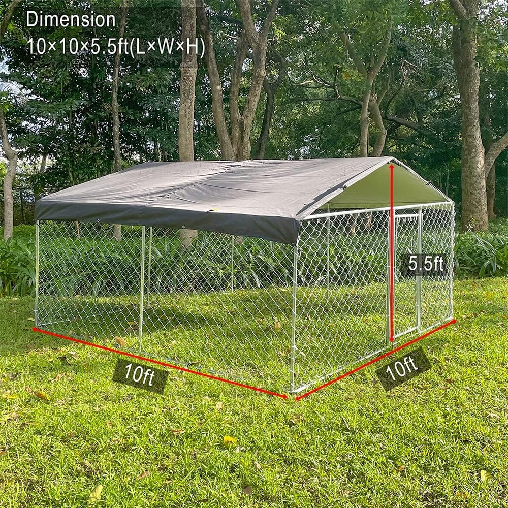 10'x10'x5.5' Large Outdoor Dog Kennel with Waterproof Cover - Heavy Duty Metal Dog Pen, Secure Locking Pet Fence for Backyard, Garden & Patio - UV Resistant for All Weather Protection | Perfect for Large Breed Dogs, Puppy Training & Outdoor Play Areas