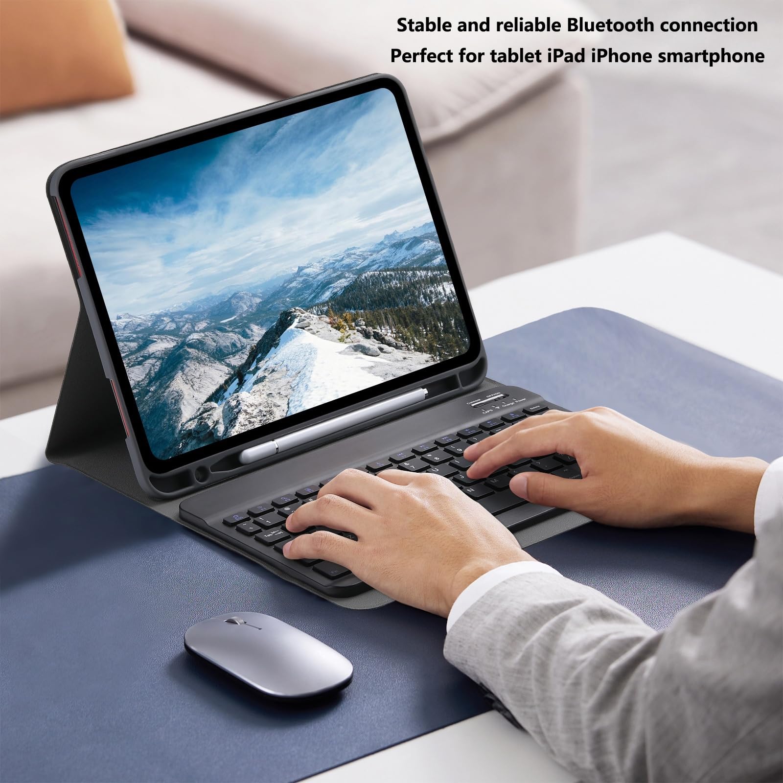 Ultra-Slim Bluetooth Keyboard for iPad, iPhone & Android Tablets - Portable Rechargeable Wireless Keyboard Compatible with iPad Air/Pro/Mini, Samsung Galaxy Tab - Perfect for Travel, Office & Home Use (Black)
