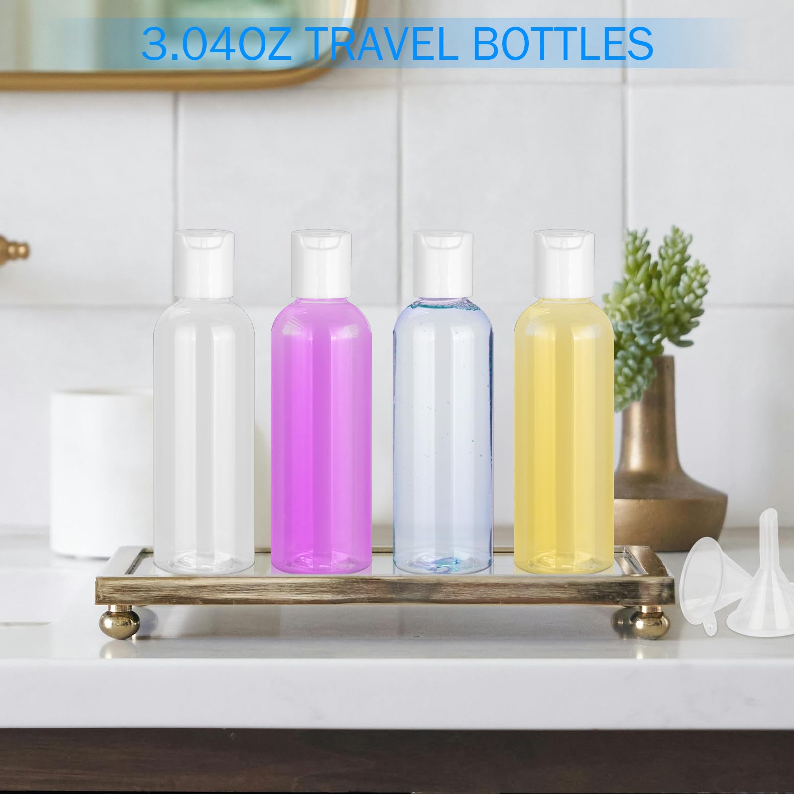 4 Pack TSA Approved Leakproof Travel Bottles (3.4oz) - Empty Small Plastic Containers for Shampoo, Conditioner & Lotion - Perfect for Air Travel, Camping & Gym Essentials with Convenient Labels