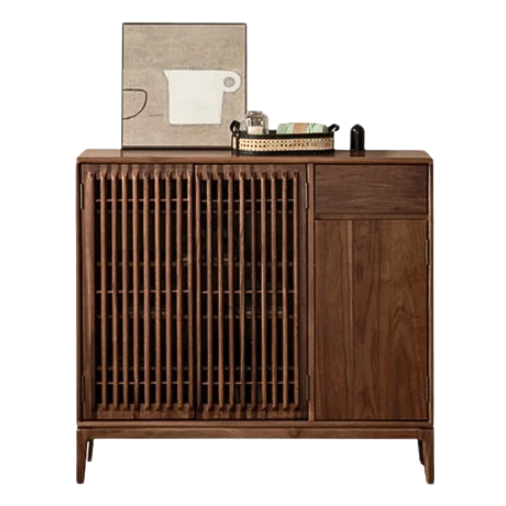 Black Walnut and Ash Wood 2-Door Shoe Cabinet for Entryway - Stylish Shoe Storage Organizer for Hallway, Mudroom, or Apartment Entrance