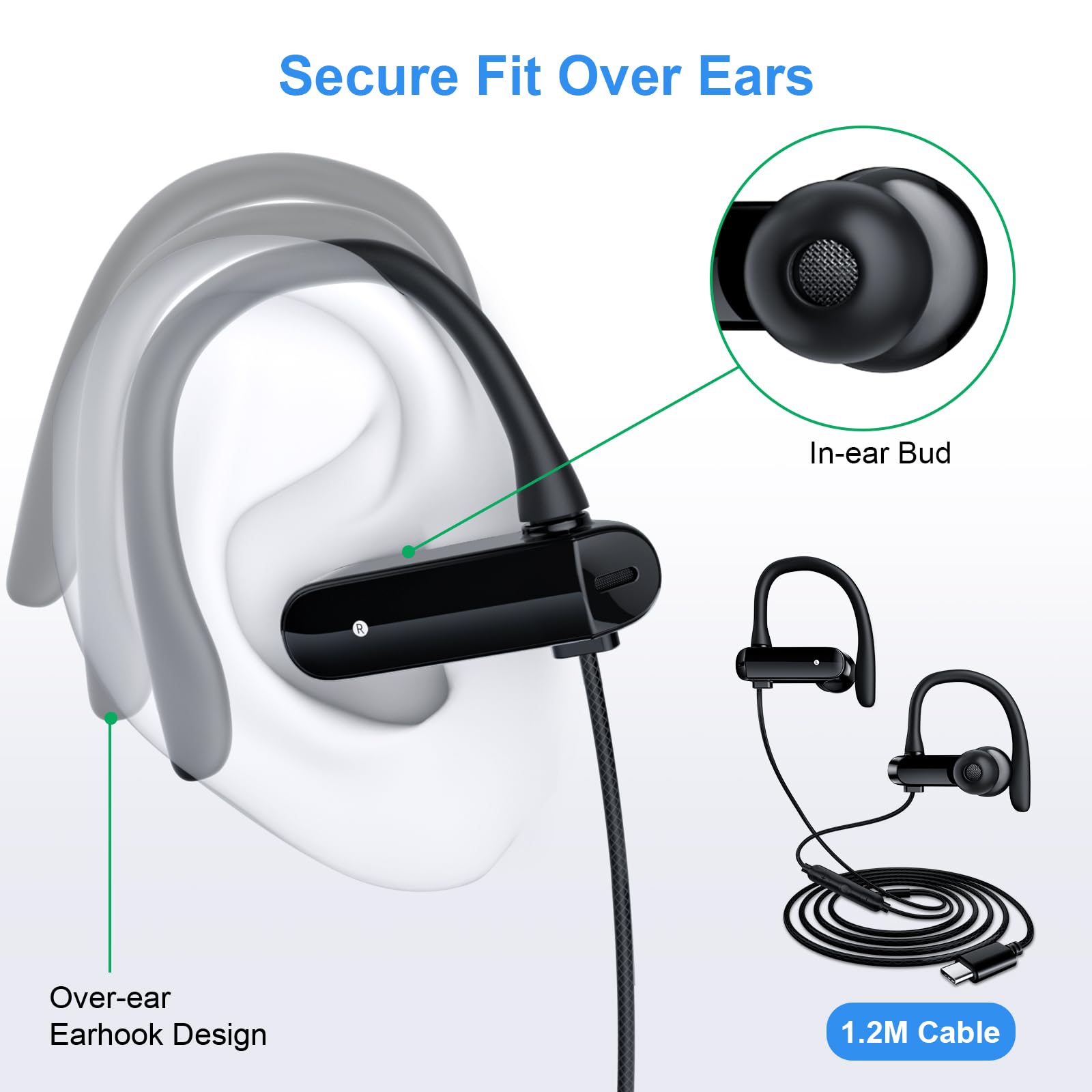 Noise Cancelling Wired Earbuds with Microphone - Over Ear Headphones for Students, 3.5mm In-Ear Headset Compatible with iPhone, Samsung, iPad, iPod, MP3, Laptop & Android Phones - Perfect for Online Classes, Gaming & Music Listening