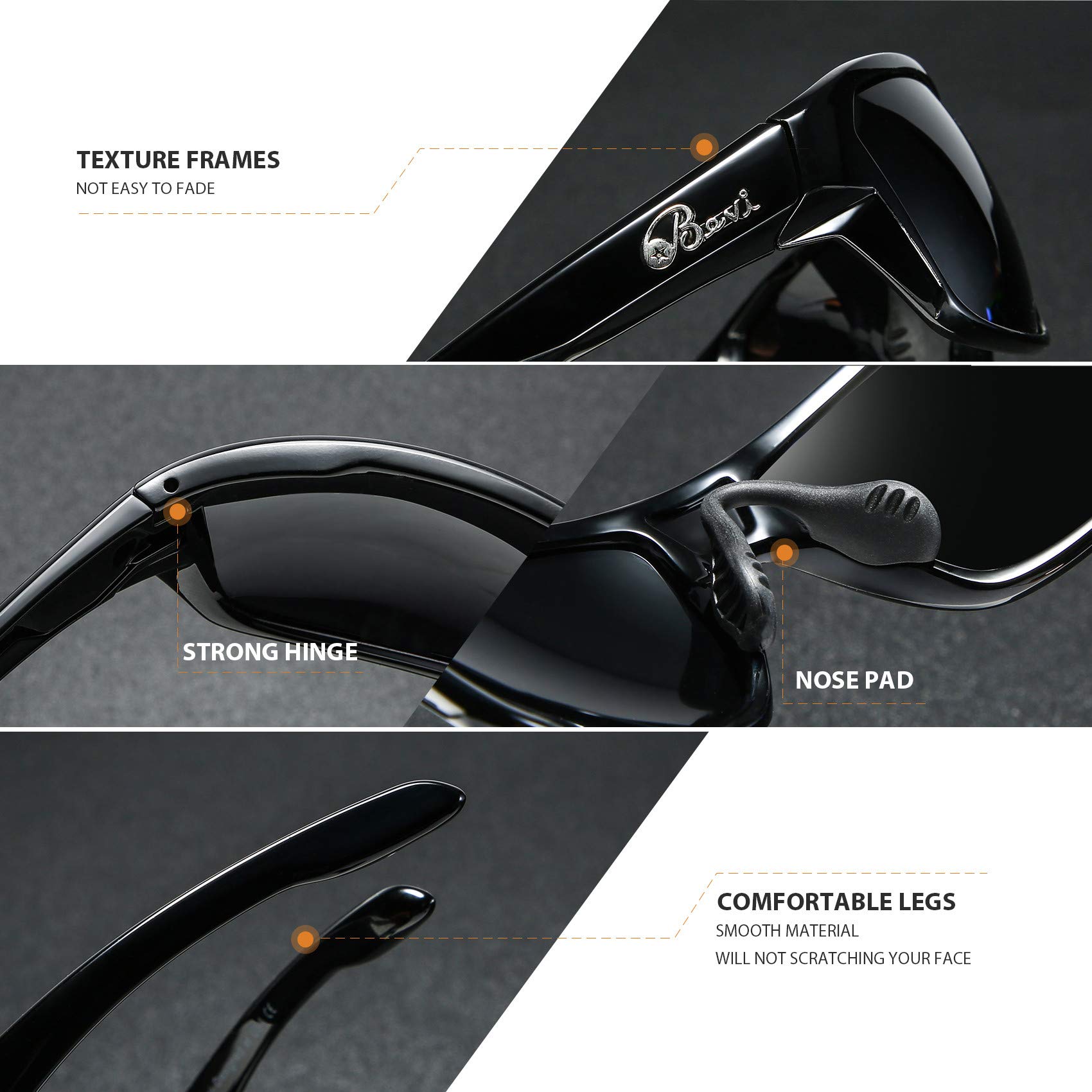 Bevi Polarized Sports Sunglasses for Men & Women - UV Protection Driving, Cycling & Running Shades - Lightweight Comfort for Outdoor Activities