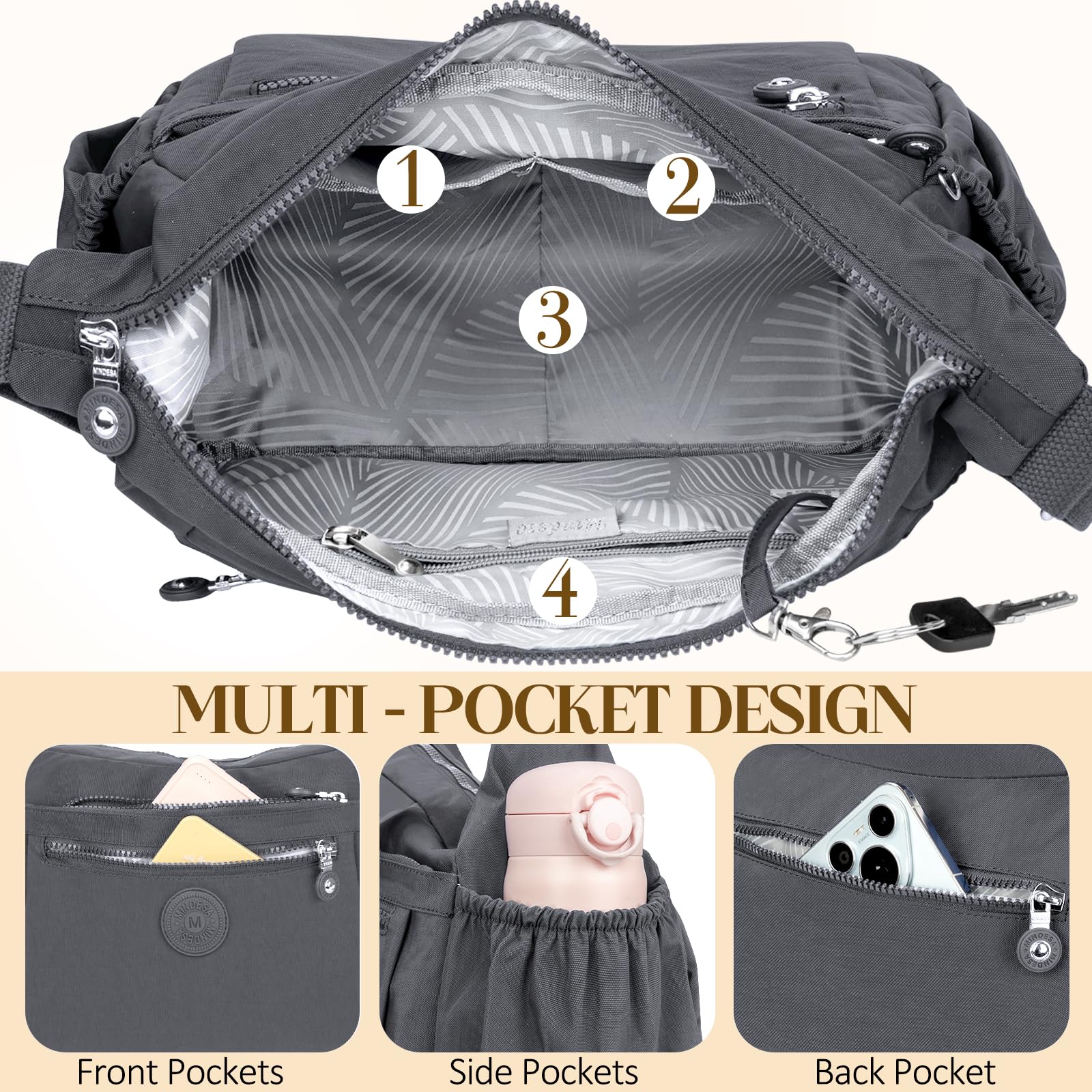 Waterproof Nylon Crossbody Bag for Women - Lightweight Travel Purse with Multi-Pockets for Daily Use & Outings
