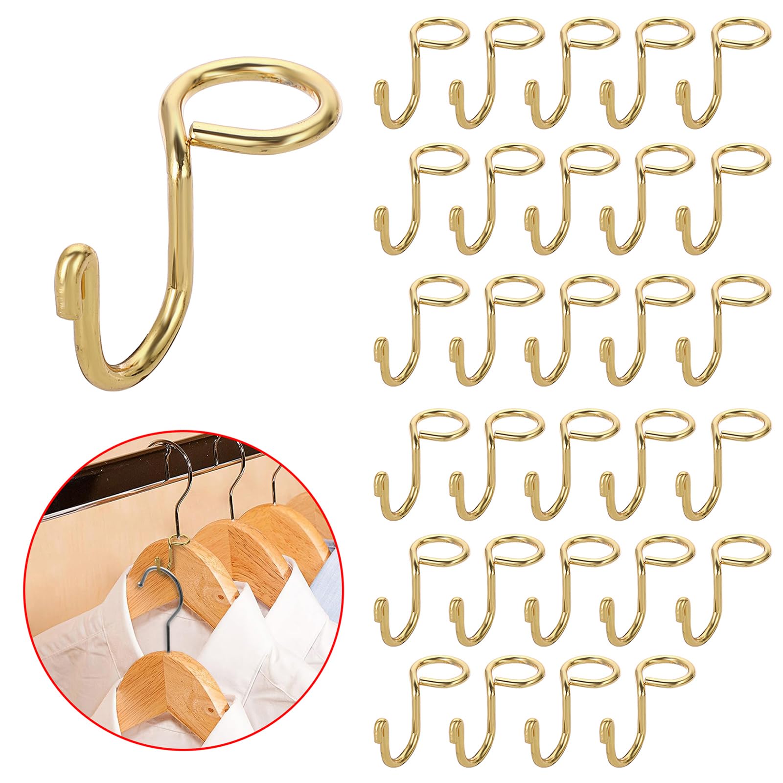Sumnacon 30-Pack Gold Metal Hanger Extender Hooks - Mini Cascading Hooks for Velvet & Wooden Hangers, Hat & Bag Organizer - Perfect for Closet Organization & Space Saving