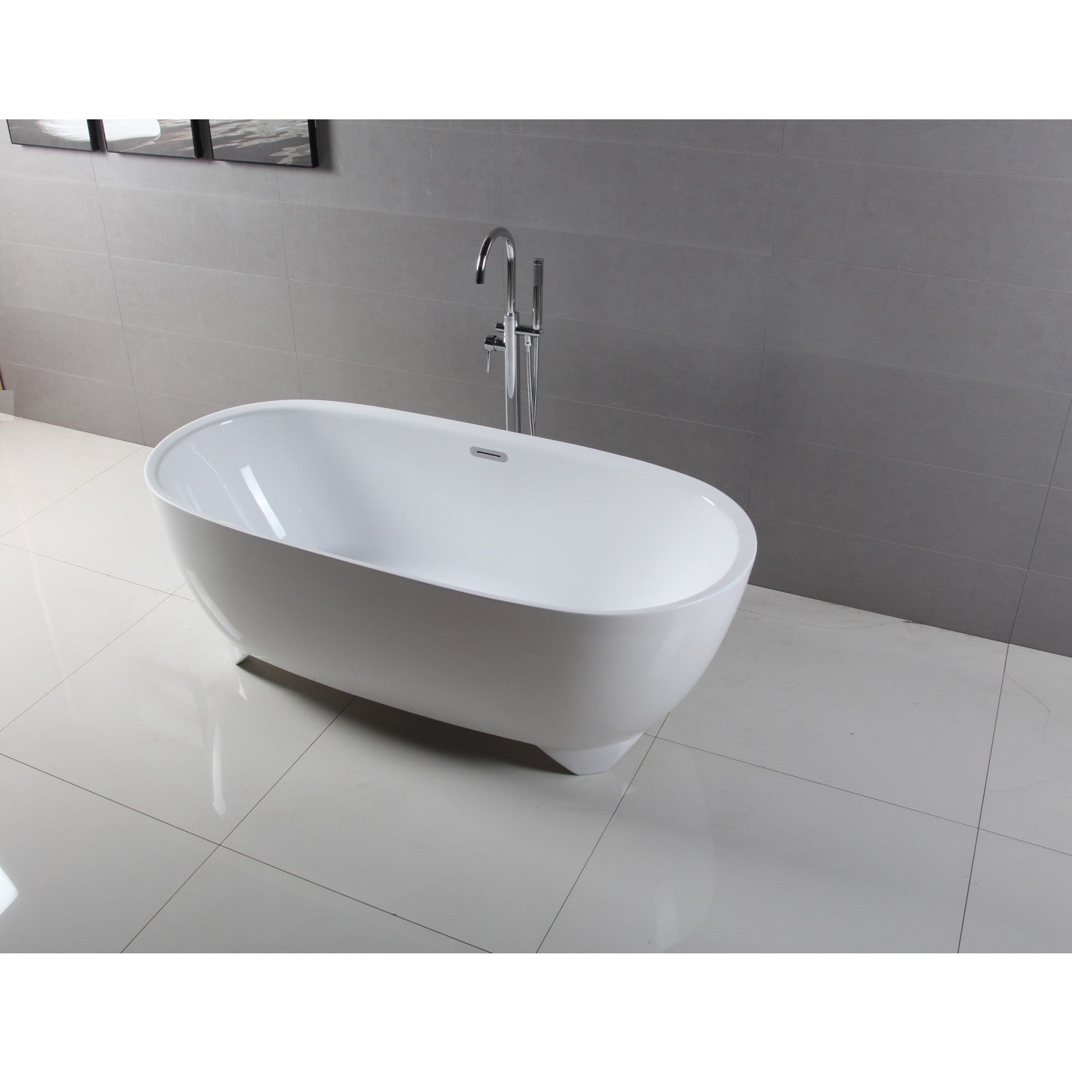 Aqua Eden 67-Inch Freestanding Acrylic Oval Bathtub with Drain - Glossy White - Double Ended Soaking Tub for Luxury Bathrooms & Spa Retreats