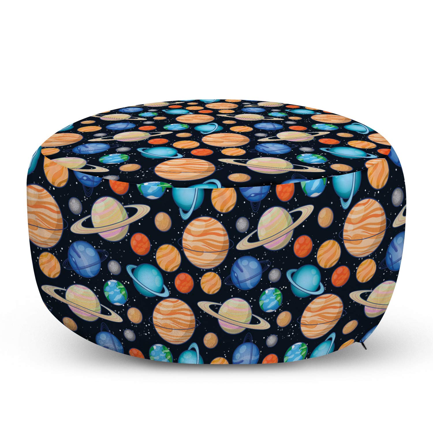 Ambesonne Galaxy Ottoman Pouf - Solar System Planets Print Foot Rest with Removable Cover - Soft Decorative Pouf for Living Room, Bedroom & Home Office - Perfect for Relaxing, Reading & Extra Seating (Multicolor)