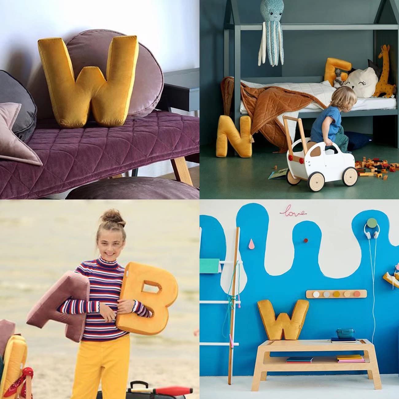 Velvet Alphabet Throw Pillow - Soft Letter T Cushion for Nursery, Playroom & Kids Room Decor | Yellow Plush Pillow Gift for Toddlers & Children (Perfect for Reading Nooks, Birthday Presents & Cozy Home Decor)