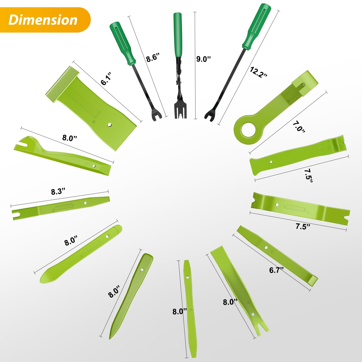 GOOACC 102Pcs Car Trim Removal Tool Kit - Auto Push Pin Nylon Bumper Retainer Clips Fastener Terminal Remover with Round Handle Crowbar for Radio/Dashboard Panel (Green) - Perfect for DIY Auto Repair & Interior Detailing