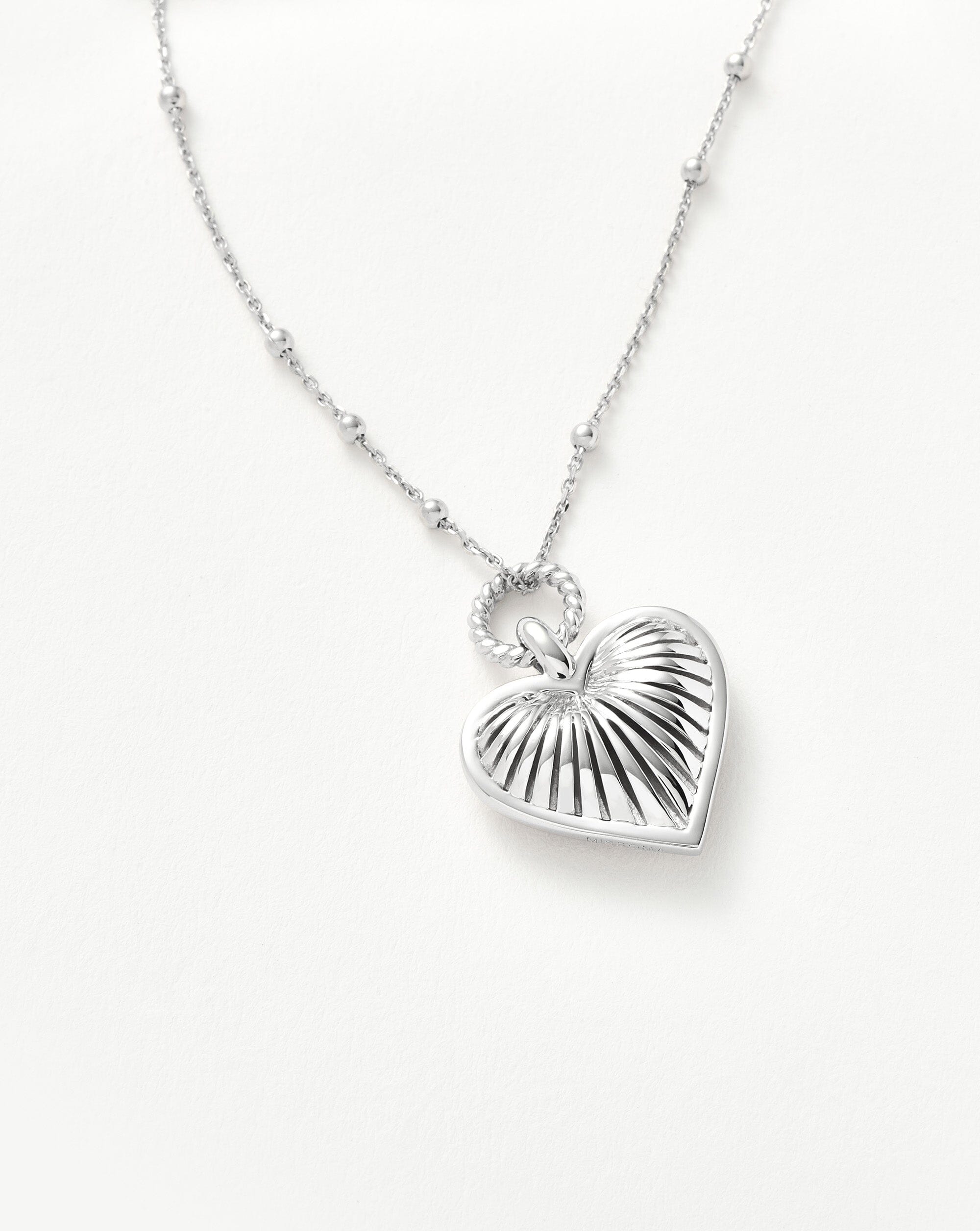 Ridge Heart Charm Pendant Necklace for Women - Silver Plated Stainless Steel Jewelry Gift for Her | Valentine's Day, Anniversary, Birthday Present