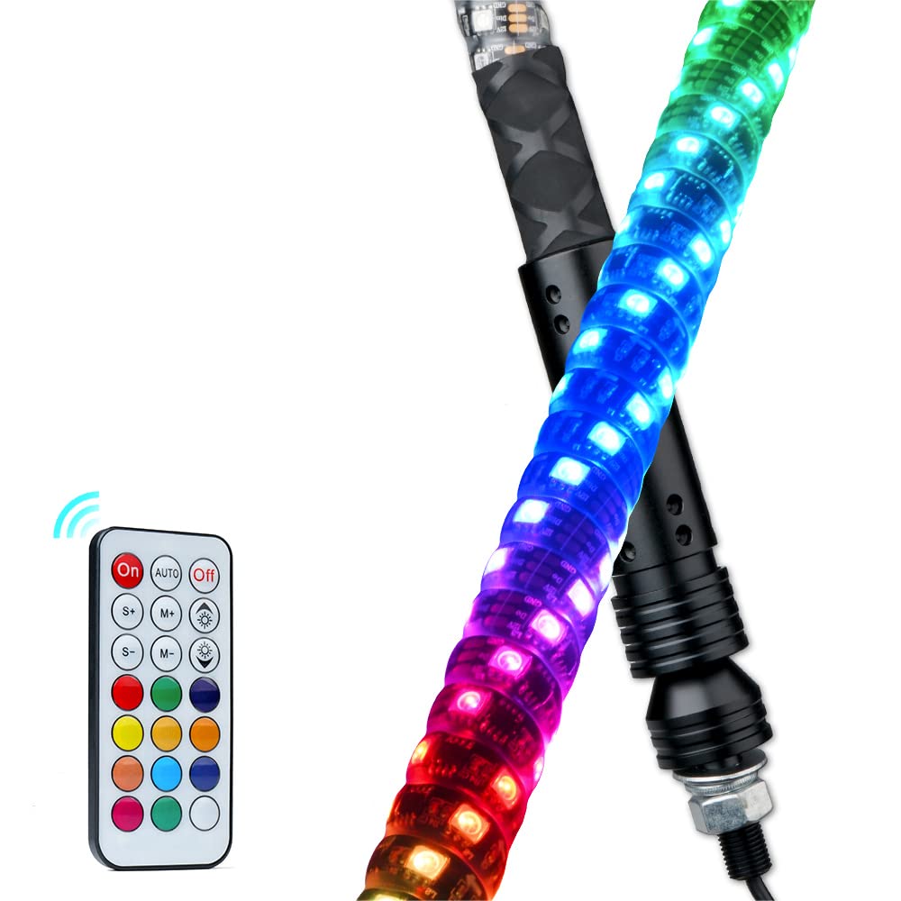 Xprite 4FT Spiral RGB LED Whip Light with RF Remote - Waterproof ATV/UTV Light Bar for Polaris RZR XP 1000, Can Am Maverick X3, Yamaha | Flag Dancing Chase Lights for Off-Road Adventures, Night Riding & Desert Racing