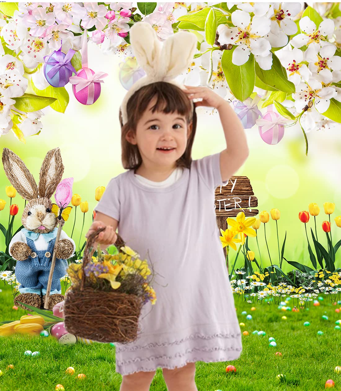 CYLYH 6x8ft Easter Photo Backdrop - Happy Easter Day Spring Party Decorations Banner for Easter Celebrations, Photo Booths & Home Decor