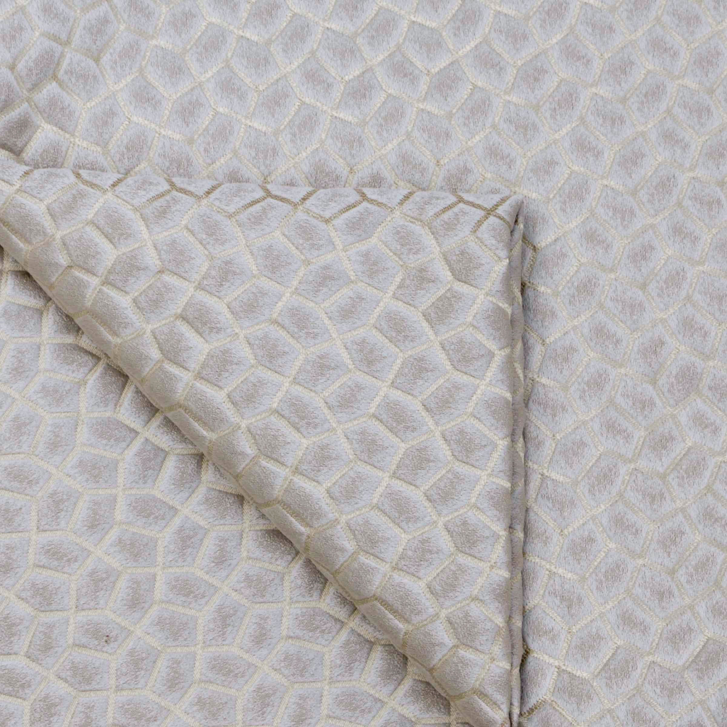 Beige Gray Hexagon Geometric Jacquard Weave Curtain Panels - Modern Window Treatments for Living Room, Bedroom & Office Decor