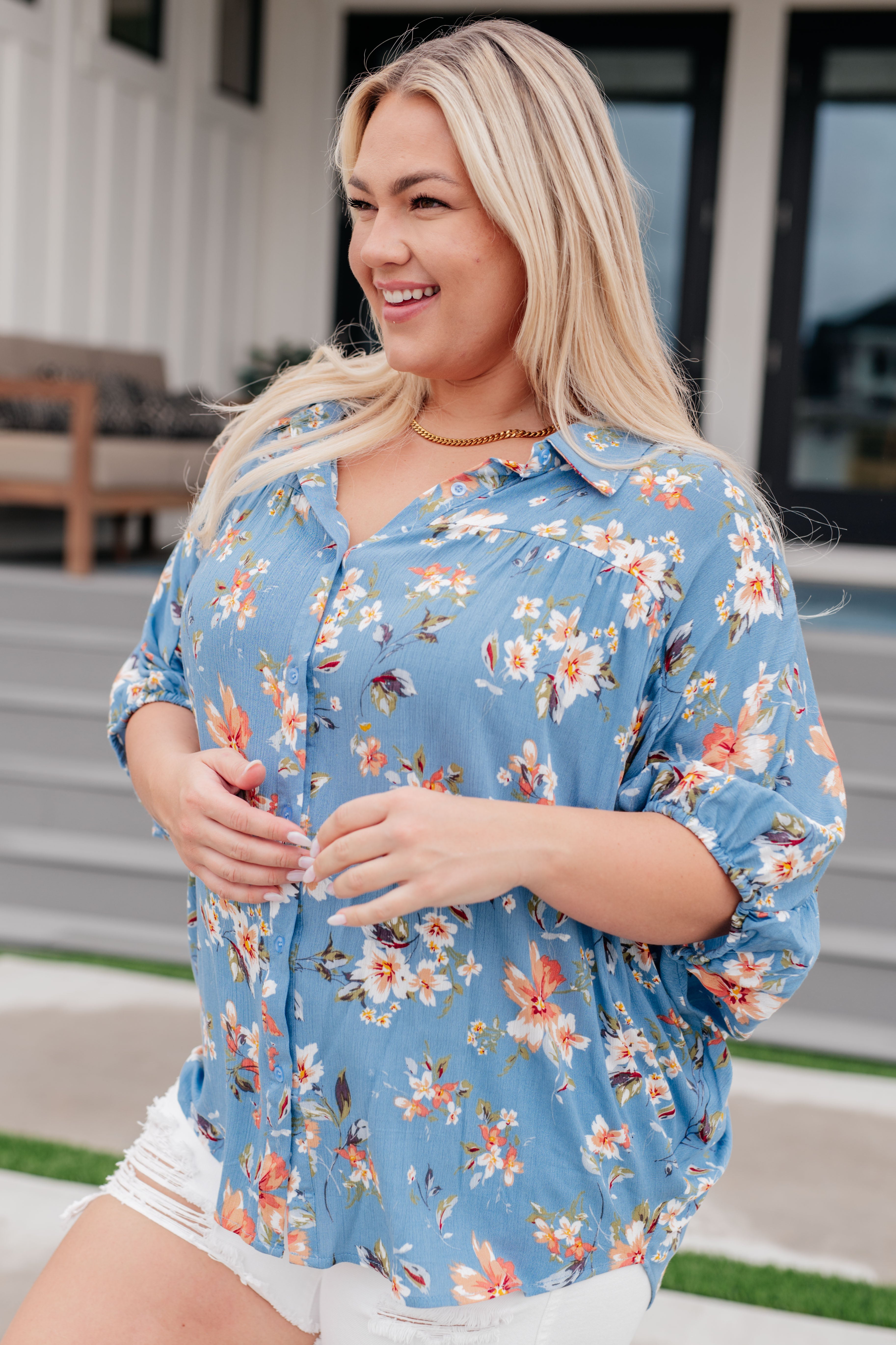Lanikai Floral Button Down Shirt for Women - Hawaiian Style Casual Summer Blouse - Perfect for Beach Vacations, Luau Parties & Tropical Getaways