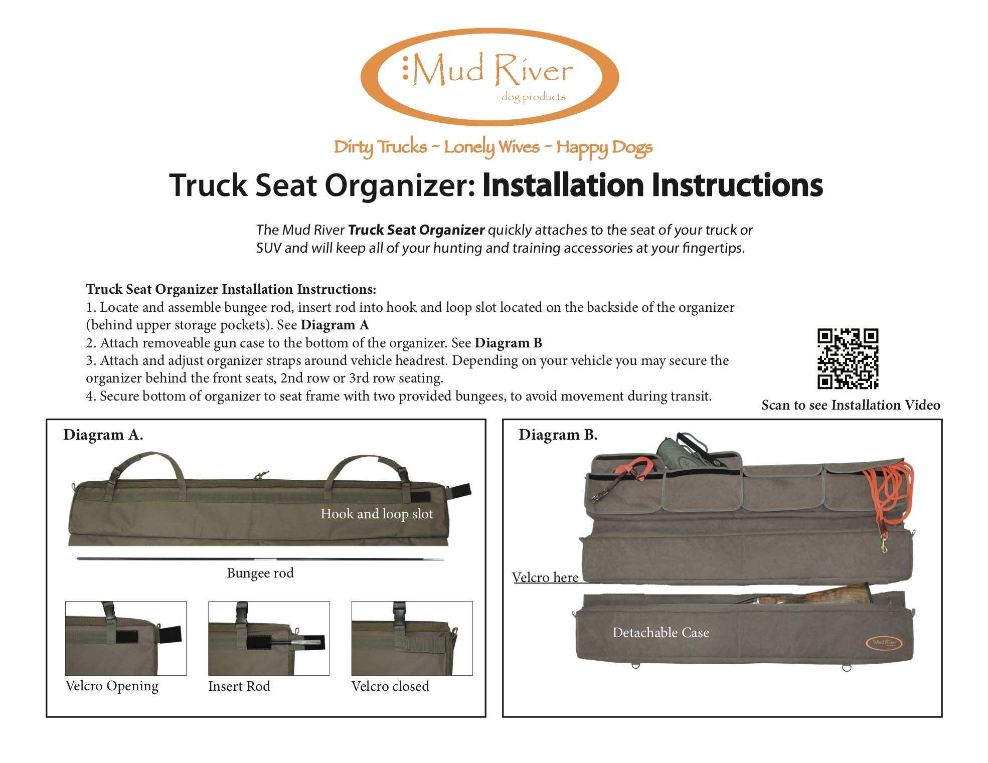 Mud River Truck Seat Organizer - Heavy Duty Car Storage Organizer for Pickup & SUV - Perfect for Road Trips, Camping & Work Commutes