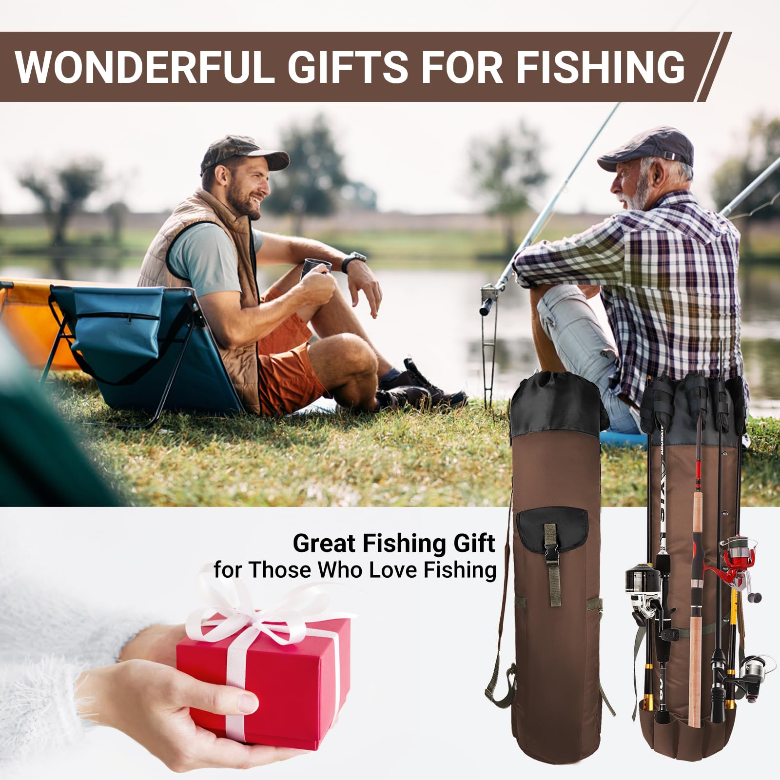 **Durable Folding Fishing Rod Bag - Oxford Fabric Fishing Pole Case for Men, Portable Fishing Gear with Shoulder Strap - Ideal for Travel, Camping & Outdoor Fishing (Coffee)**