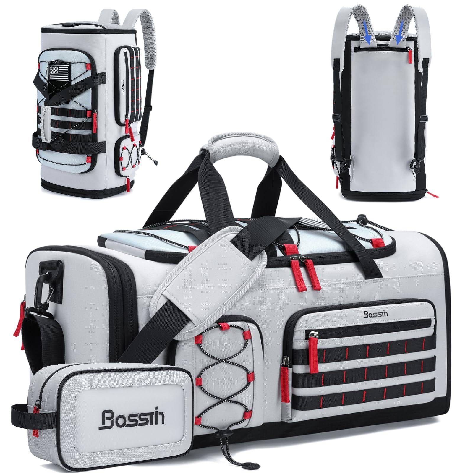 Bosstin 45L Gym Bag for Men & Women - Large Sports Duffel Bag with Shoe Compartment | Water-Resistant Travel Duffle & Weekender Overnight Backpack (Grey) - Perfect for Gym, Travel & Sports Activities