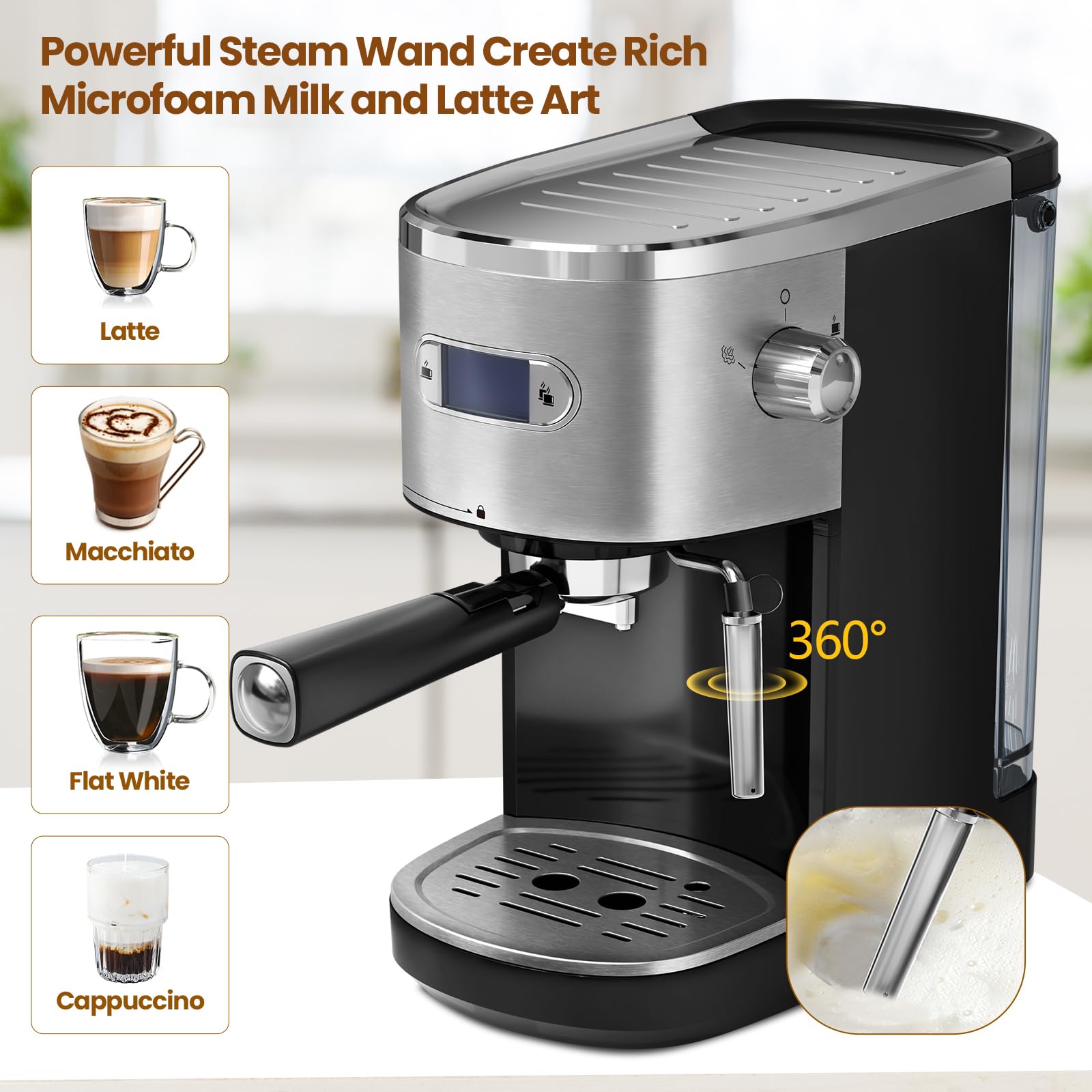 Premium 20 Bar Espresso Coffee Machine for Home - Compact Cafe Latte & Cappuccino Maker with Milk Frother Steam Wand | Perfect for Small Kitchens, Office Use & Coffee Enthusiasts