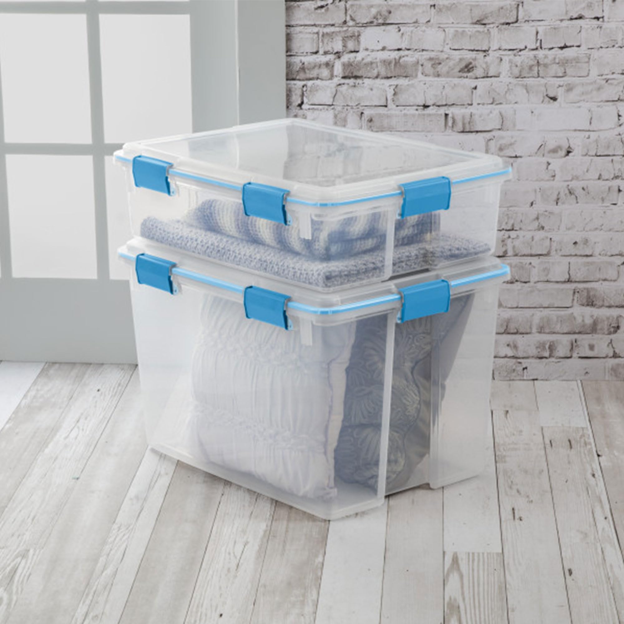 Sterilite 8-Pack 80 Quart Weatherproof Storage Bins with Secure Latching Lids - Airtight Plastic Containers for Home Organization, Garage Storage & Outdoor Gear Protection