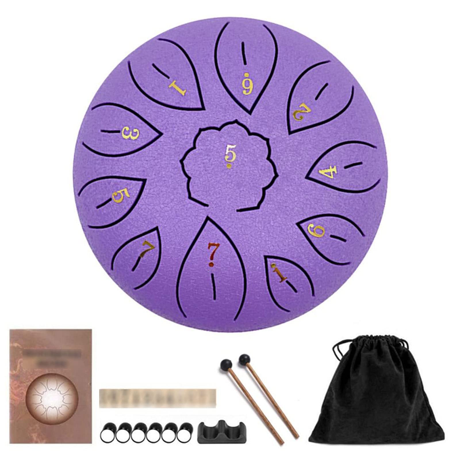6 Inch 11 Tune Steel Tongue Drum Set with 8 Tune Hand Pan Drum, Drumsticks, Finger Cots & Carry Bag - Premium Percussion Instrument for Meditation, Yoga, Music Therapy & Relaxation (Color: Large)