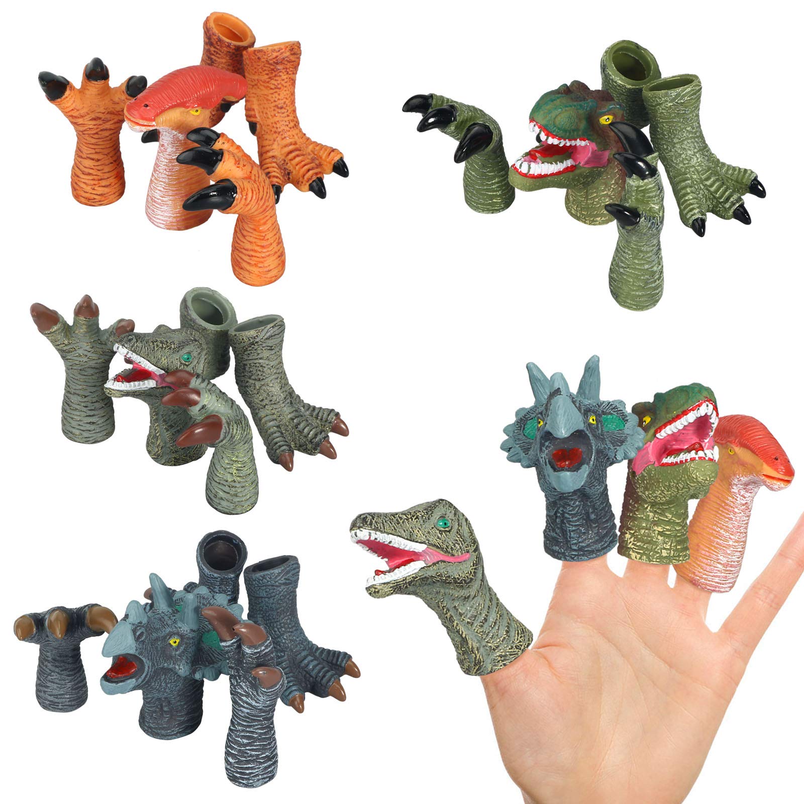 Dinosaur Toys for Kids - 20pcs Rubber Dinosaur Finger Puppets Set with Heads, Paws & Feet - Educational Bath Toys & Role Play Figures for Toddlers - Perfect for Storytelling, Bathtime Fun & Preschool Learning Activities