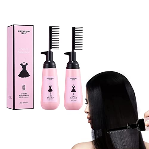3-Second Hair Straightening Cream - Instant Straightening Treatment for Curly & Frizzy Hair - Professional Straight Hair Brush Included (2 Pack) - Perfect for Home Use, Travel & Salon Styling