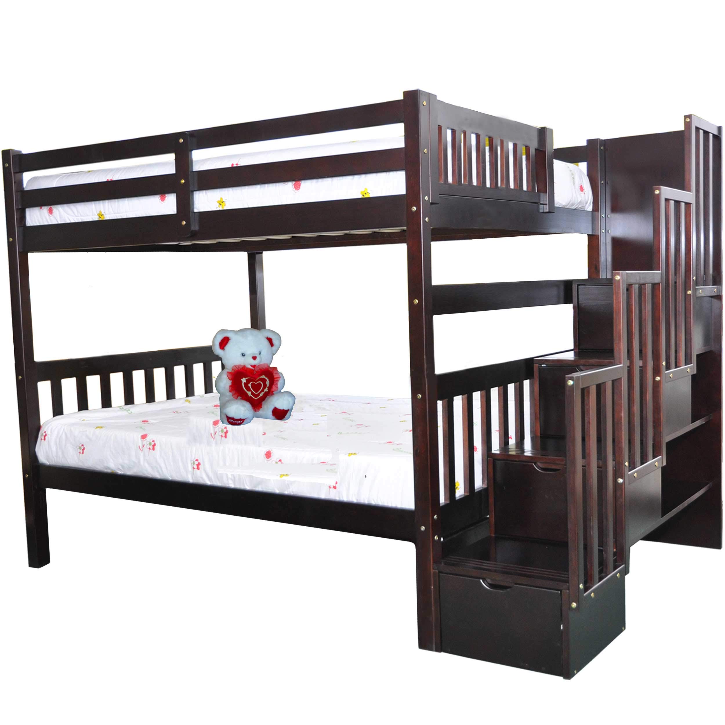 Solid Wood Full Over Full Bunk Bed - Espresso Finish, Durable & Sturdy for Kids & Teens - Perfect for Shared Bedrooms, Guest Rooms & Small Spaces