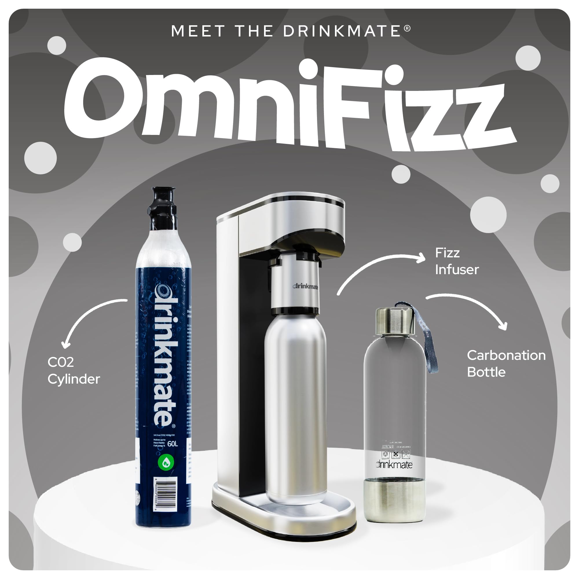Drinkmate LUX Stainless Steel Sparkling Water Maker - Premium SodaStream Alternative for Carbonating Any Beverage | Includes 2 CO2 Cylinders, 1 Bottle & Fizz Infuser | Perfect for Home Bars, Parties & Healthy Hydration