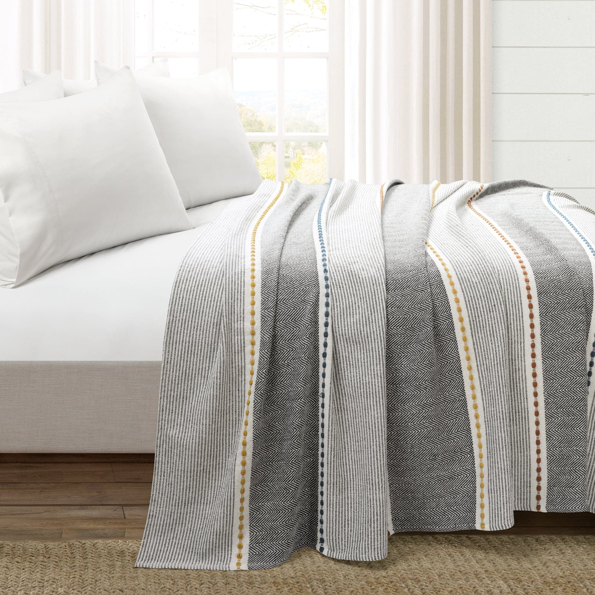 Premium Herringbone Stripe Yarn-Dyed Cotton Blanket - Soft & Breathable Throw Coverlet for Bed, Sofa & Couch - Perfect for All Seasons Home Decor & Cozy Nights
