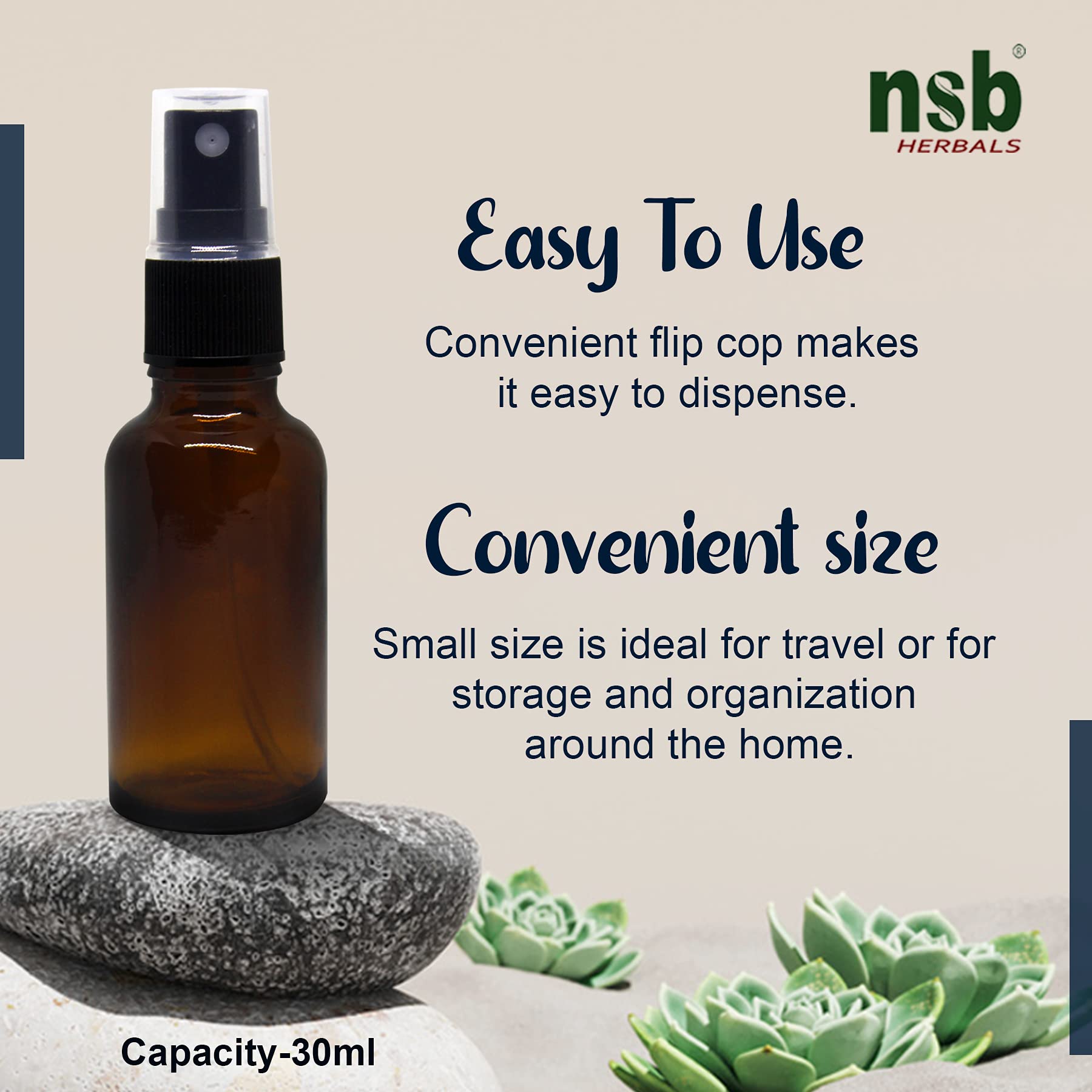 NSB Herbals 30ml Refillable Amber Glass Fine Mist Spray Bottles with Leak-Proof Pump - Perfect for DIY Perfume, Essential Oils, Aromatherapy Blends, Facial Mists & Beauty Products (Pack of 3) | Travel-Friendly, Home Spa & Skincare Essential