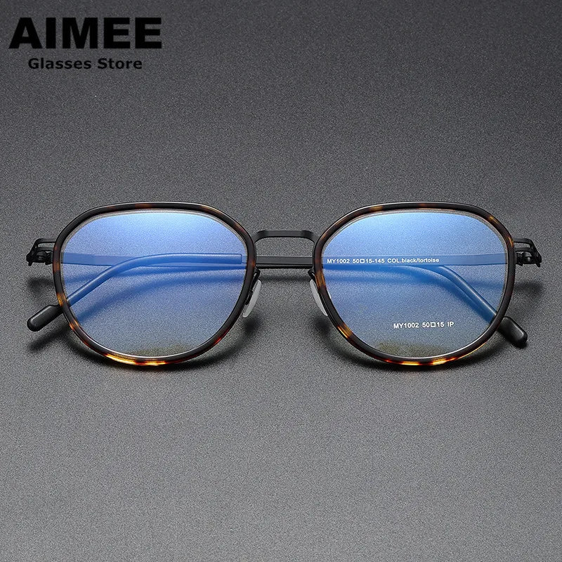 Aimee Unisex Full Rim Oval Square Acetate Steel Eyeglasses Frame 1002 - Stylish & Durable for Work, Reading & Fashion Accessories