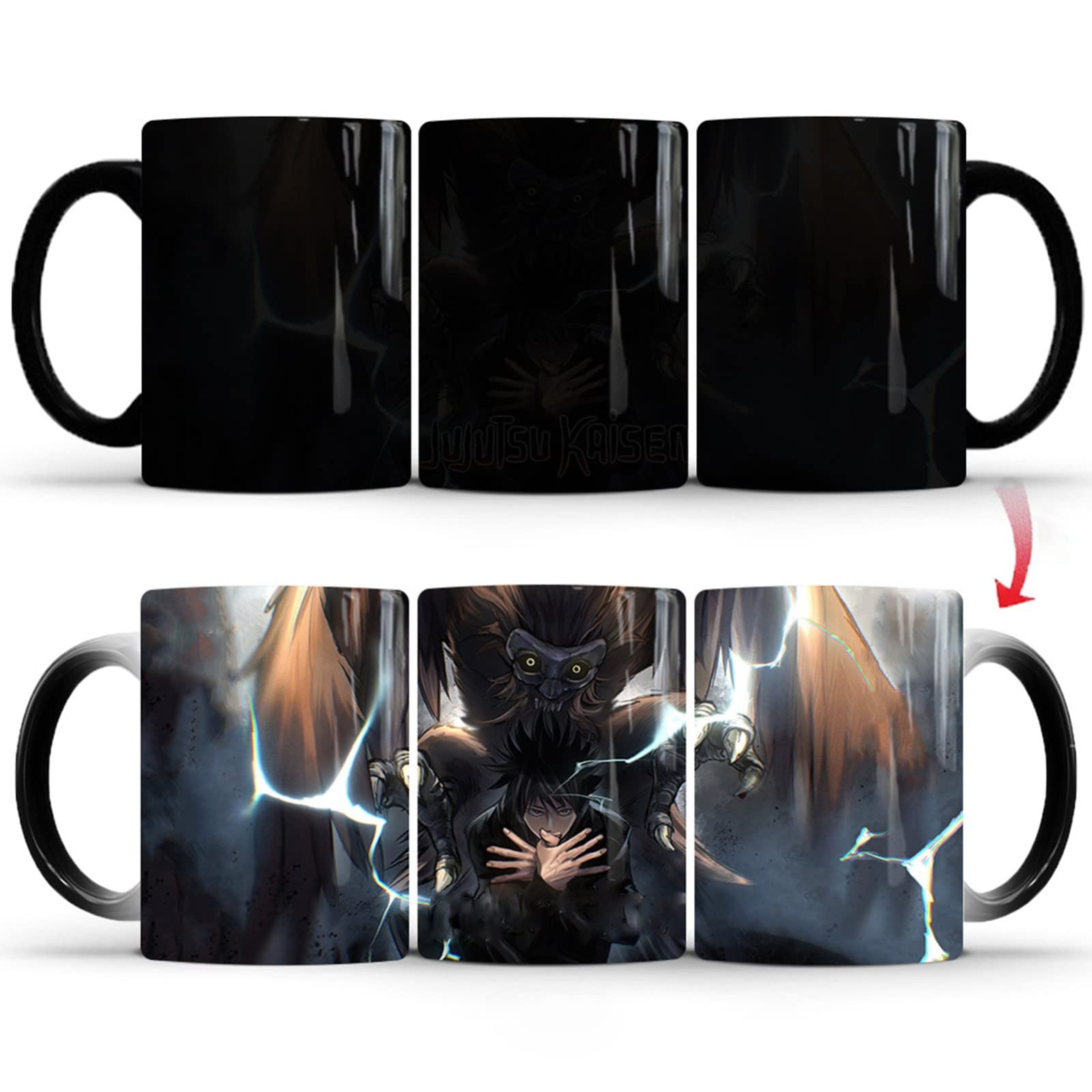 Magic Heat Sensitive Color Changing Ceramic Coffee Mug 11oz - Anime Jujutsu Kaisen Fushiguro Megumi Design - Novelty Gift for Men Women Teens (Set of 3) - Perfect for Home Office Use & Anime Fans Collection
