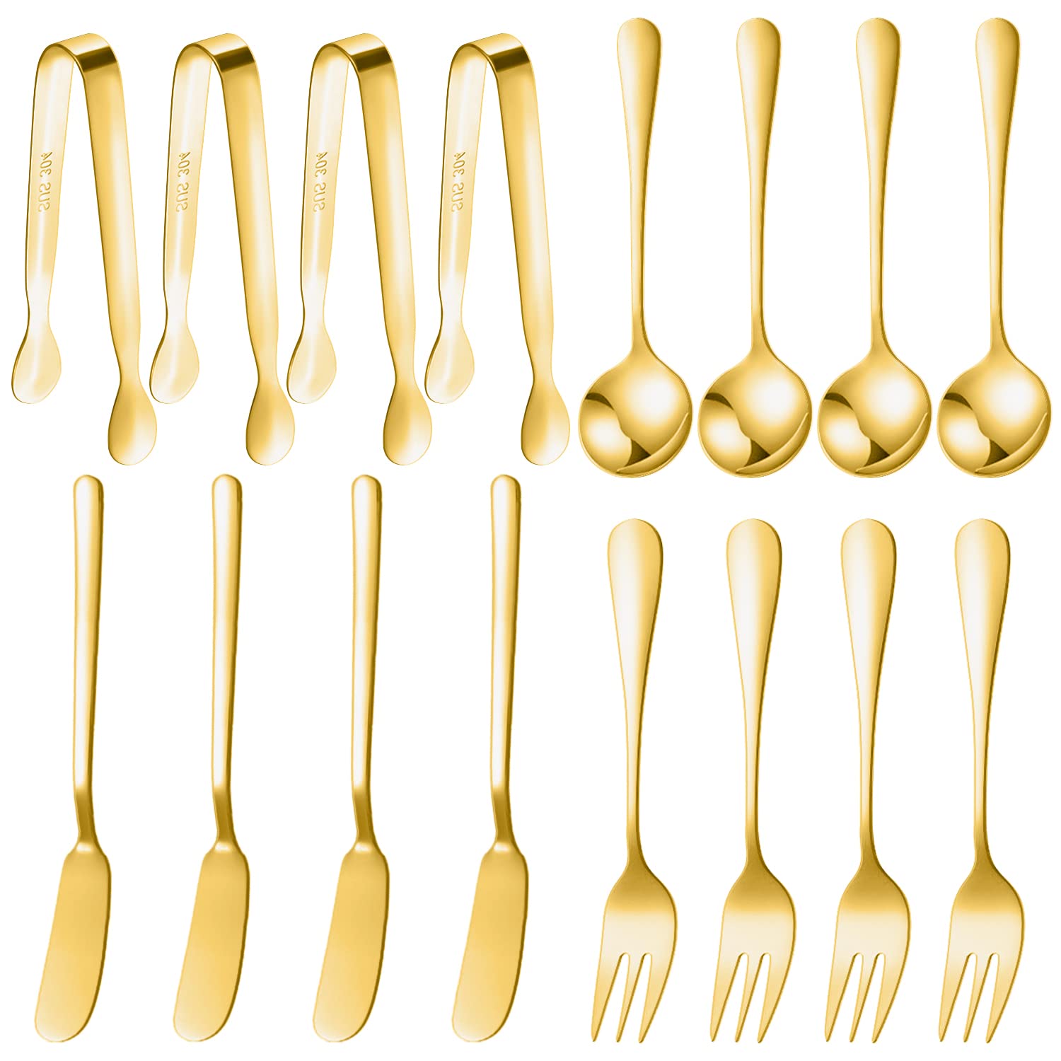 16-Piece Stainless Steel Cheese Butter Spreader Knife Set - Charcuterie Board Utensils with Mini Serving Tongs, Spoons & Forks - Perfect for Jam, Appetizers, Pastry & Charcuterie Platters - Ideal for Dinner Parties, Picnics & Entertaining