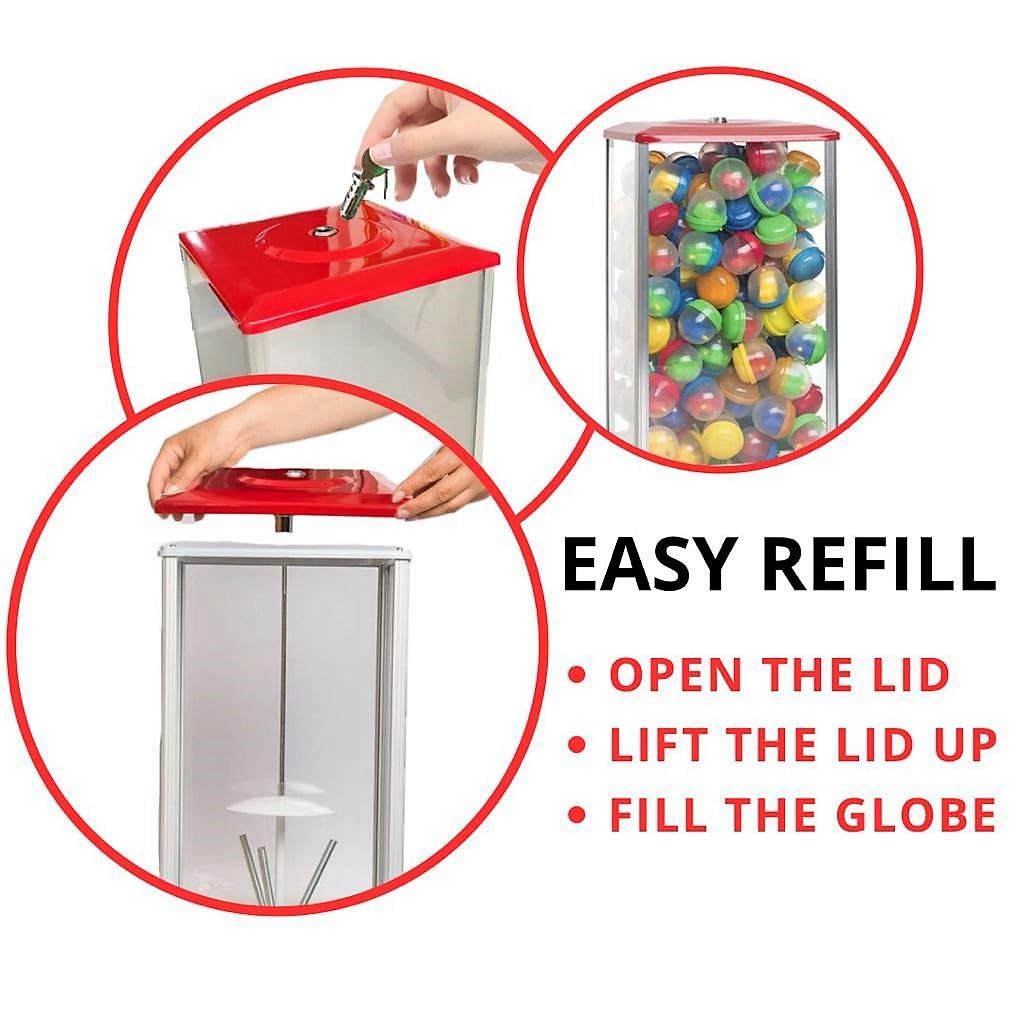 Commercial Vending Machine for Business - Large 2-Inch Capsule Dispenser for $1 Items | Gumballs, Prizes, Candy, Toys & Bouncy Balls | Retro Northwestern Style in Red | Perfect for Arcades, Malls & Retail Stores
