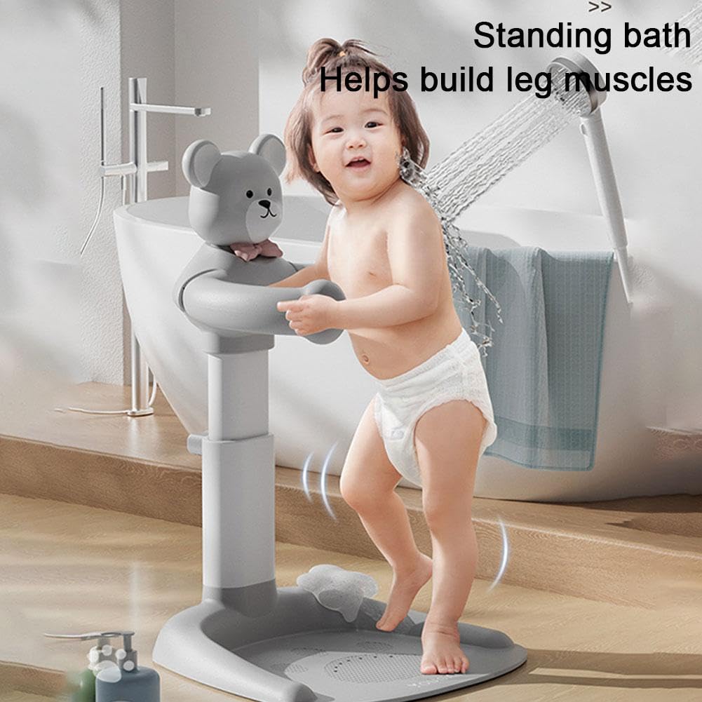 Adjustable Baby Shower Stand with Anti-Slip Base | Toddler Bath Tower for 6-18 Months | Safe Standing Support with Handle | Free Mother's Hands | Perfect for Bath Time Safety & Independent Toddler Learning