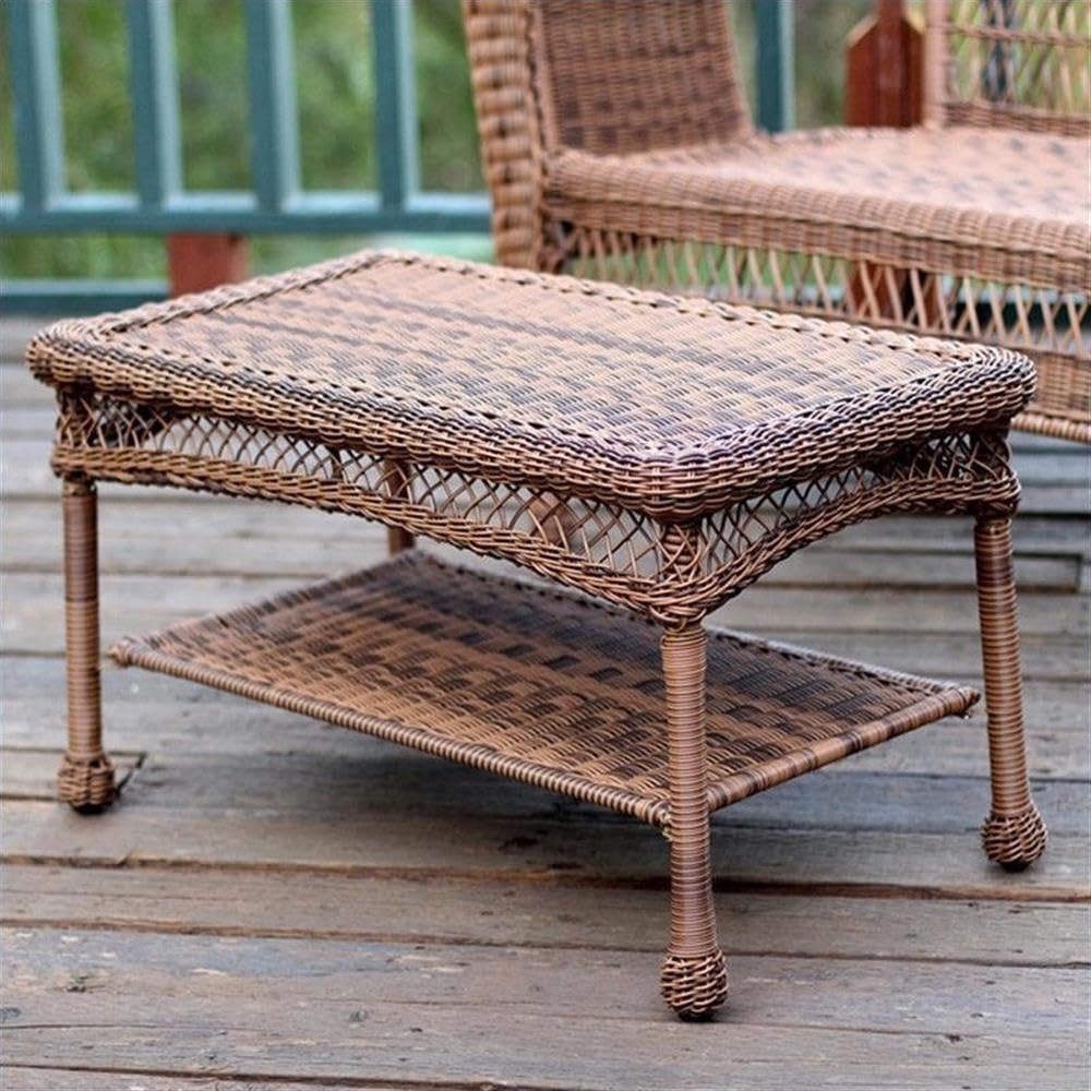 Modern Honey Wicker Patio Coffee Table - Outdoor Furniture for Garden, Poolside & Backyard Relaxation